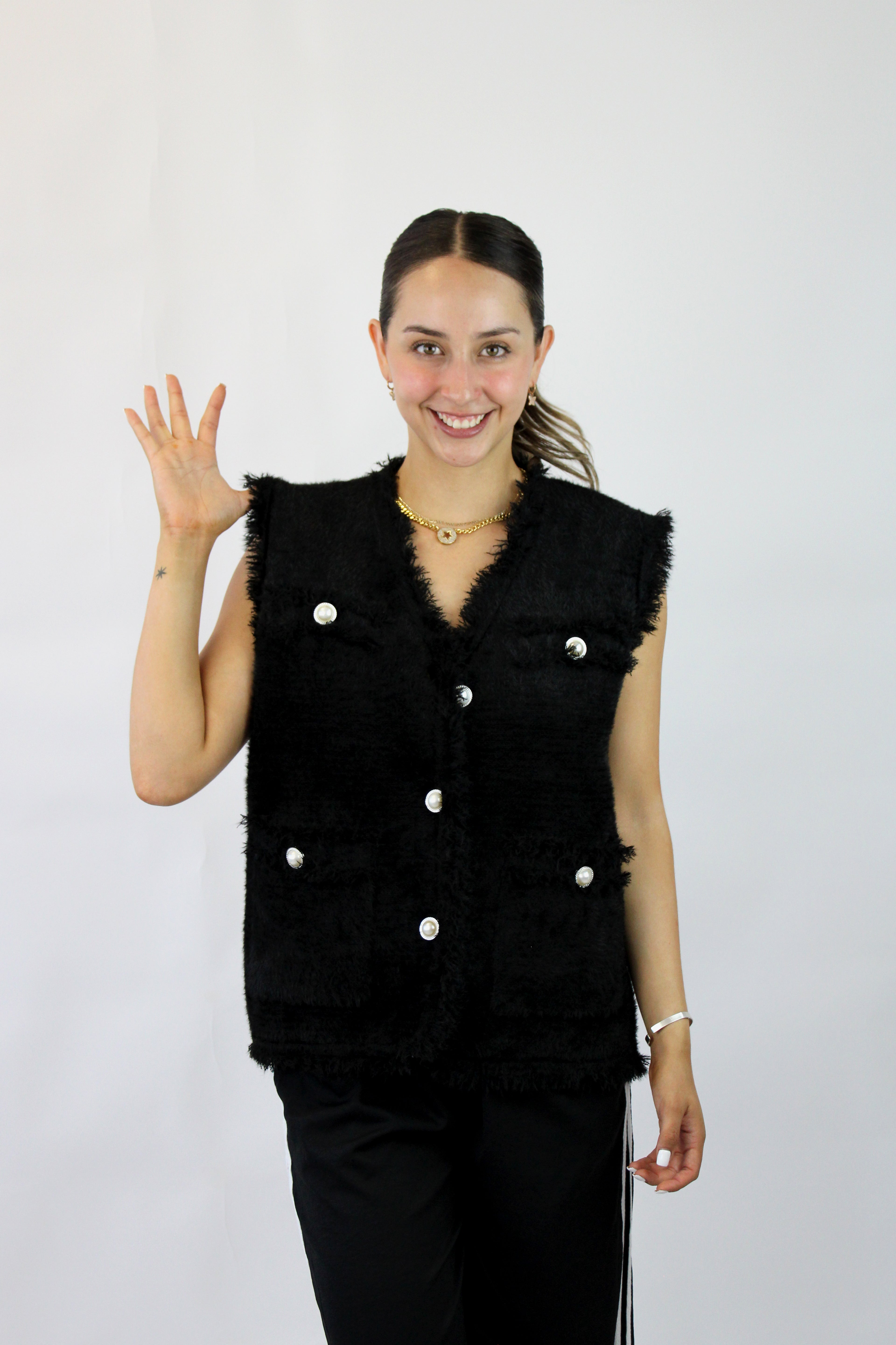 6301 Chaleco Afelpado Botón Aperlado