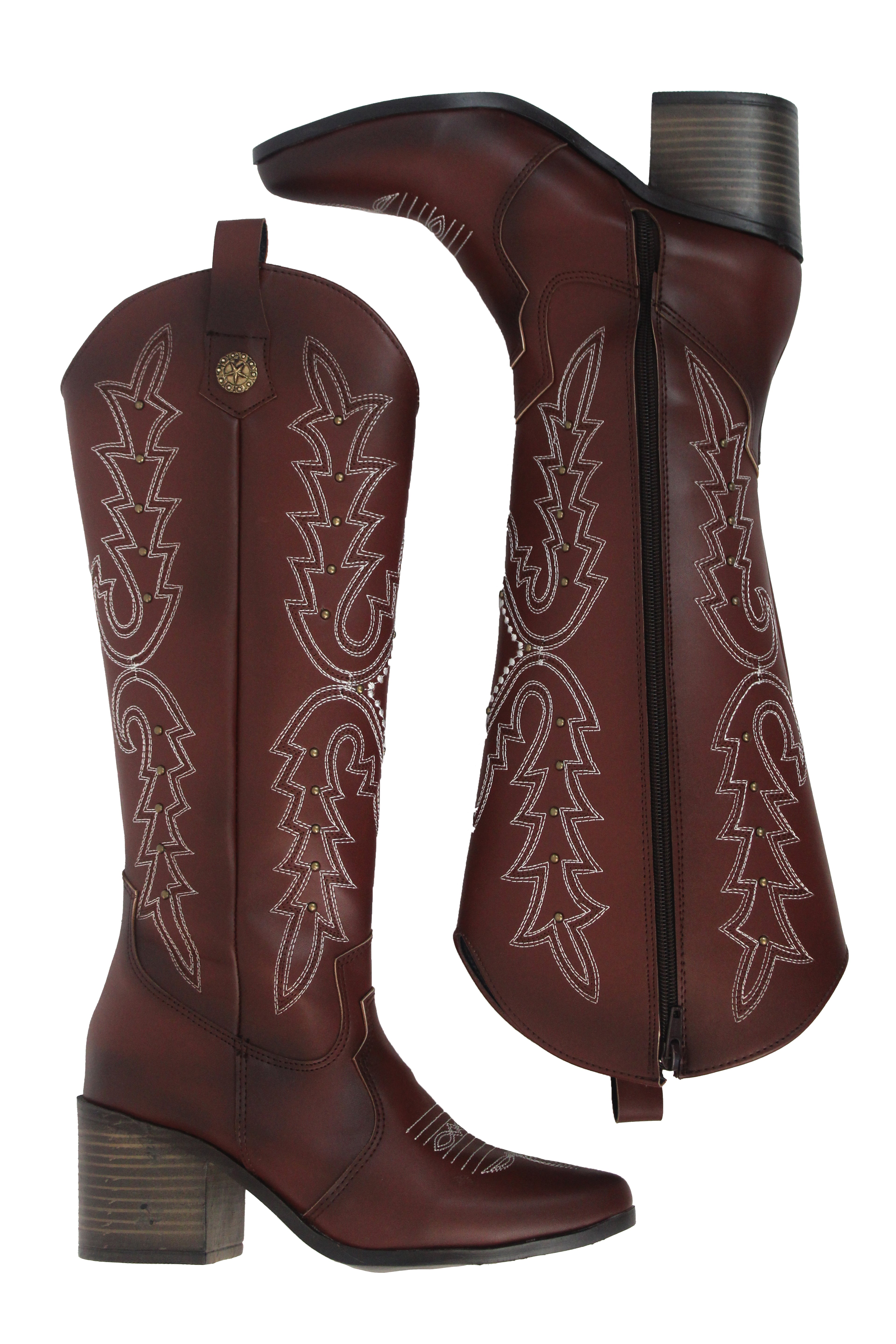 0826 Bota Larga Tipo Vaquera Bordado con Mini Estoperoles