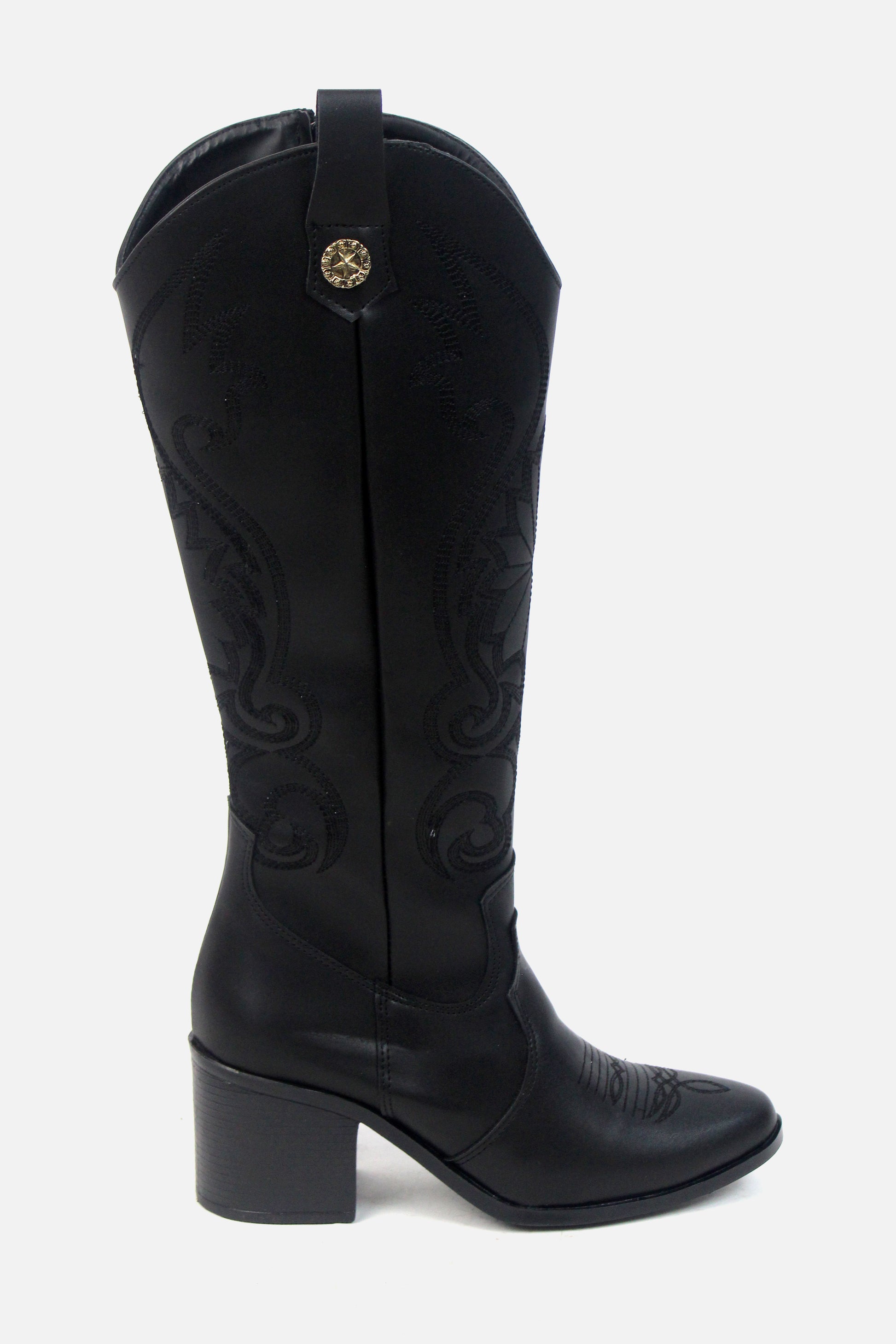 0826 Bota Larga Tipo Vaquera Bordado con Mini Estoperoles