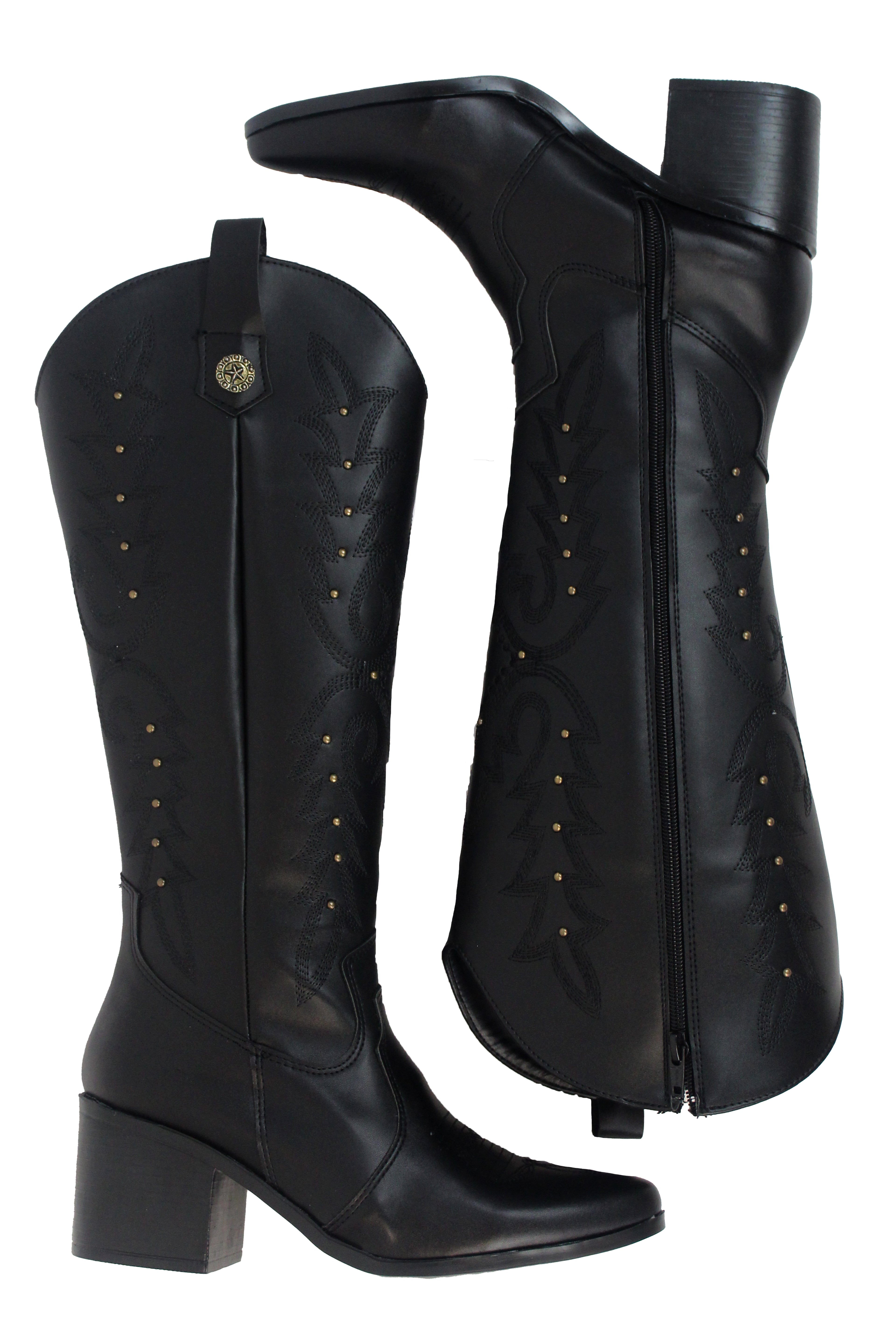 0826 Bota Larga Tipo Vaquera Bordado con Mini Estoperoles