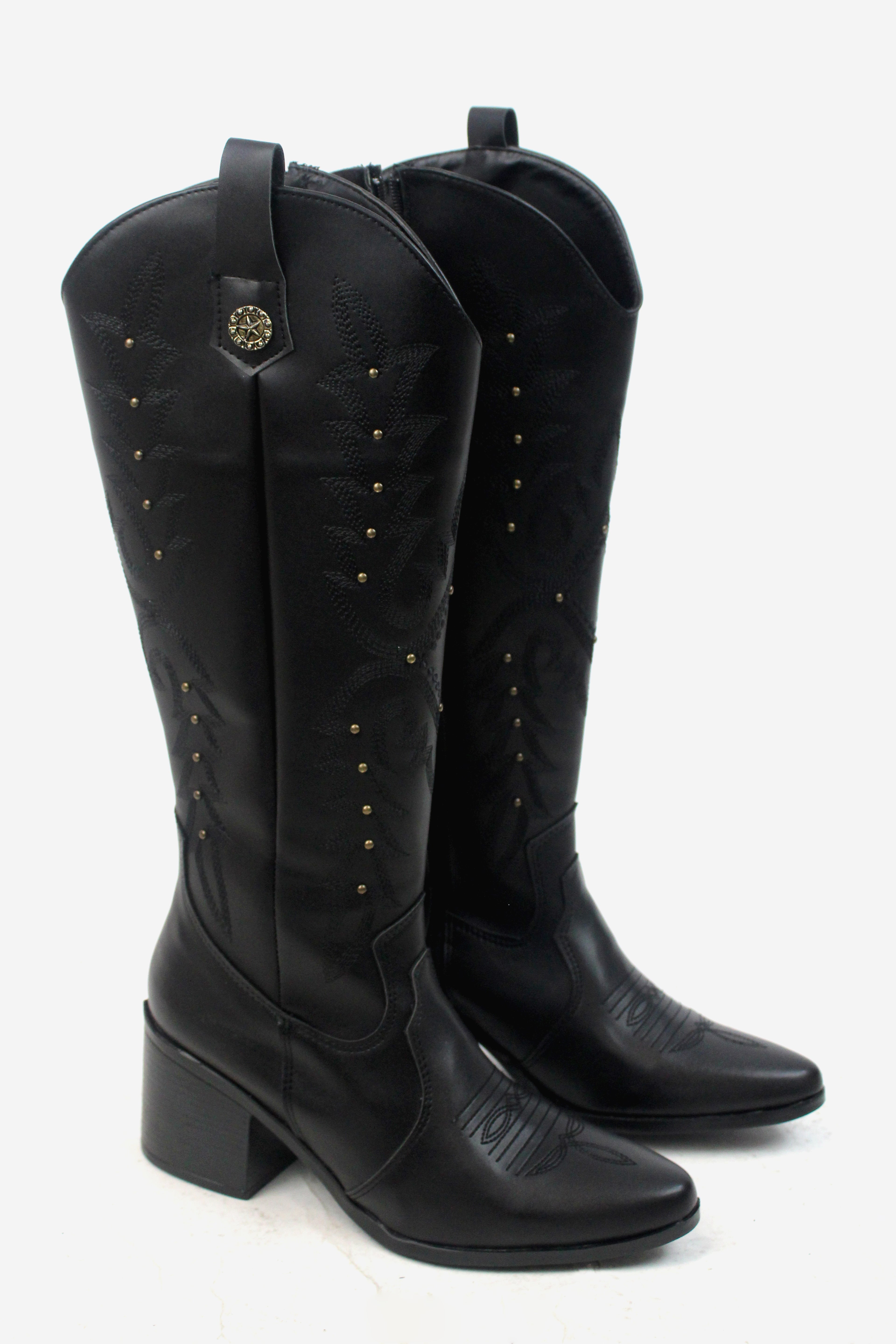 0826 Bota Larga Tipo Vaquera Bordado con Mini Estoperoles