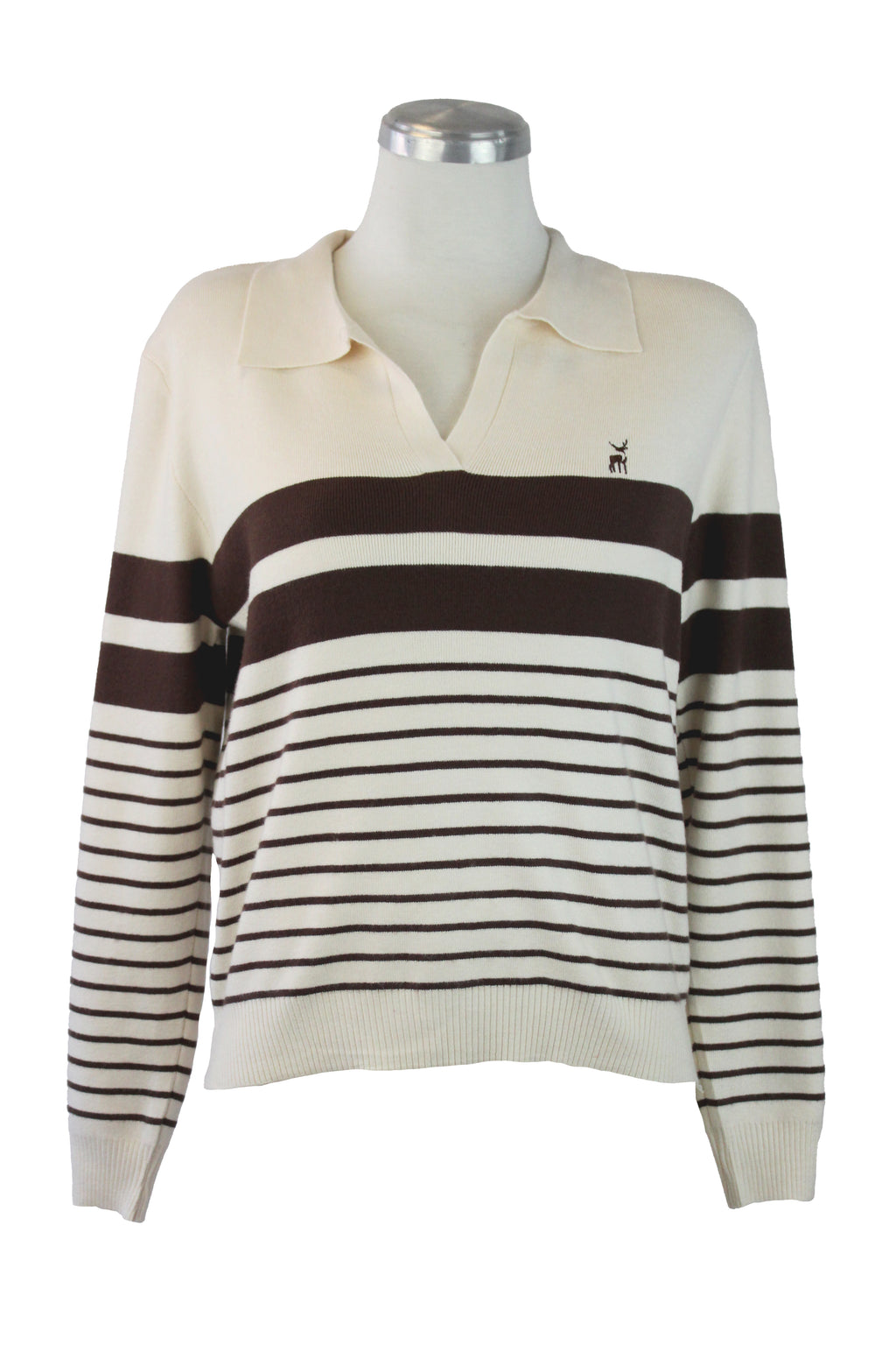 3109 Suéter Cuello Tipo Camisa Líneas Horizontales