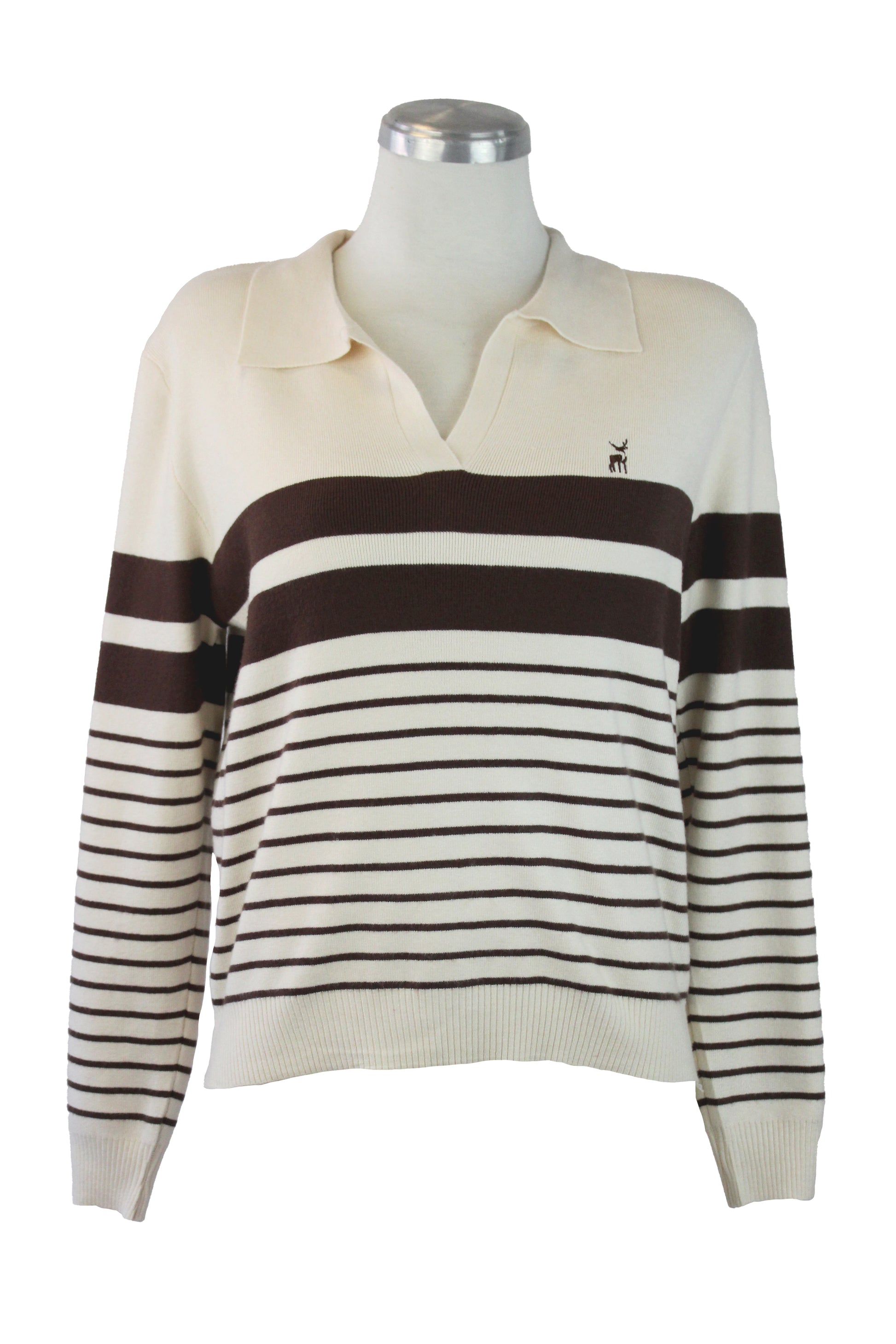 3109 Suéter Cuello Tipo Camisa Líneas Horizontales