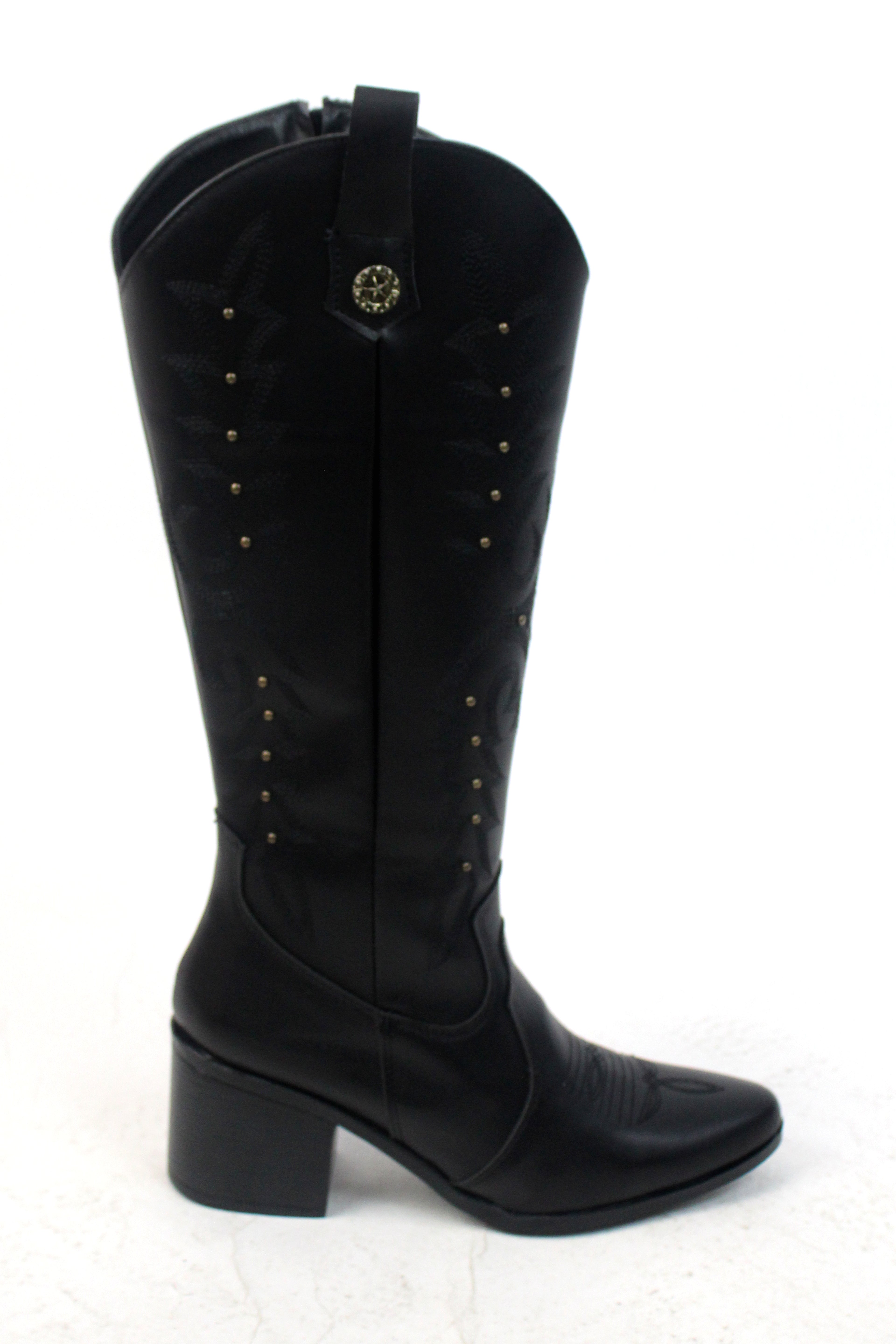 0826 Bota Larga Tipo Vaquera Bordado con Mini Estoperoles