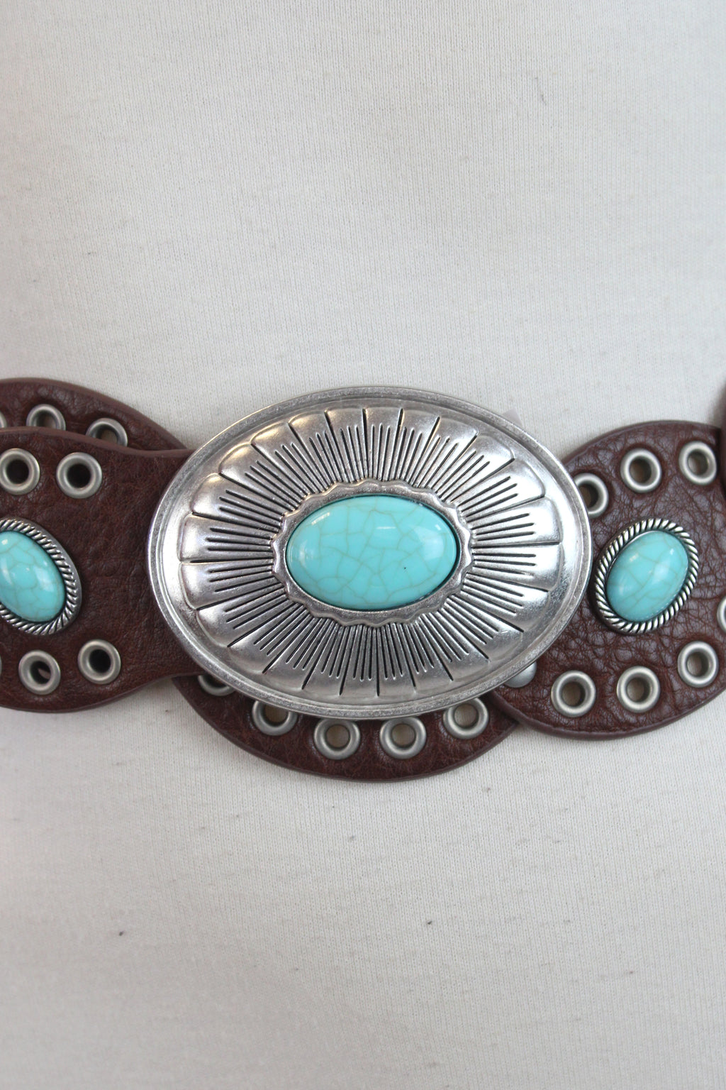 247 Cinto Discos con Estoperoles y Piedra Turquesa al Centro