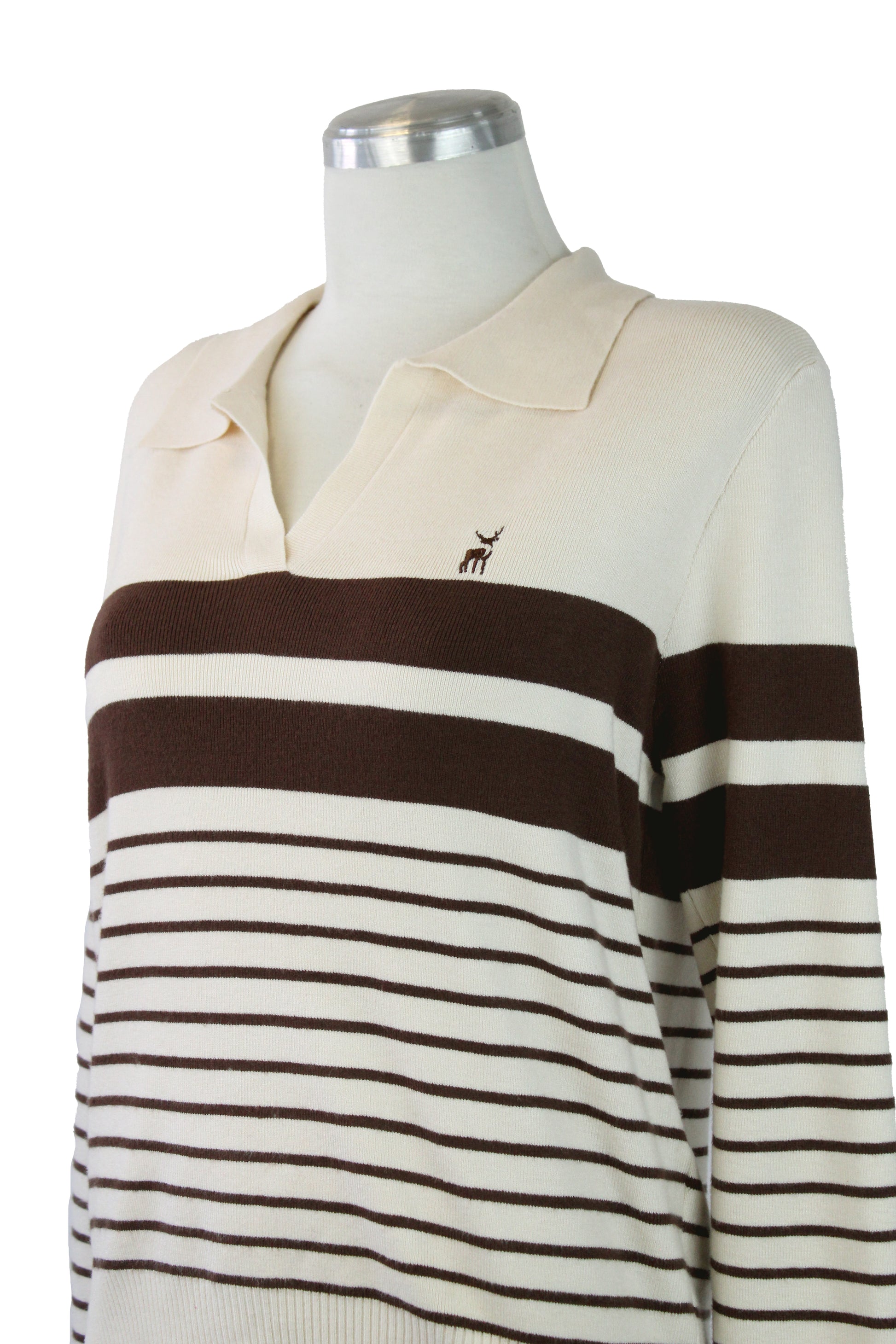 3109 Suéter Cuello Tipo Camisa Líneas Horizontales