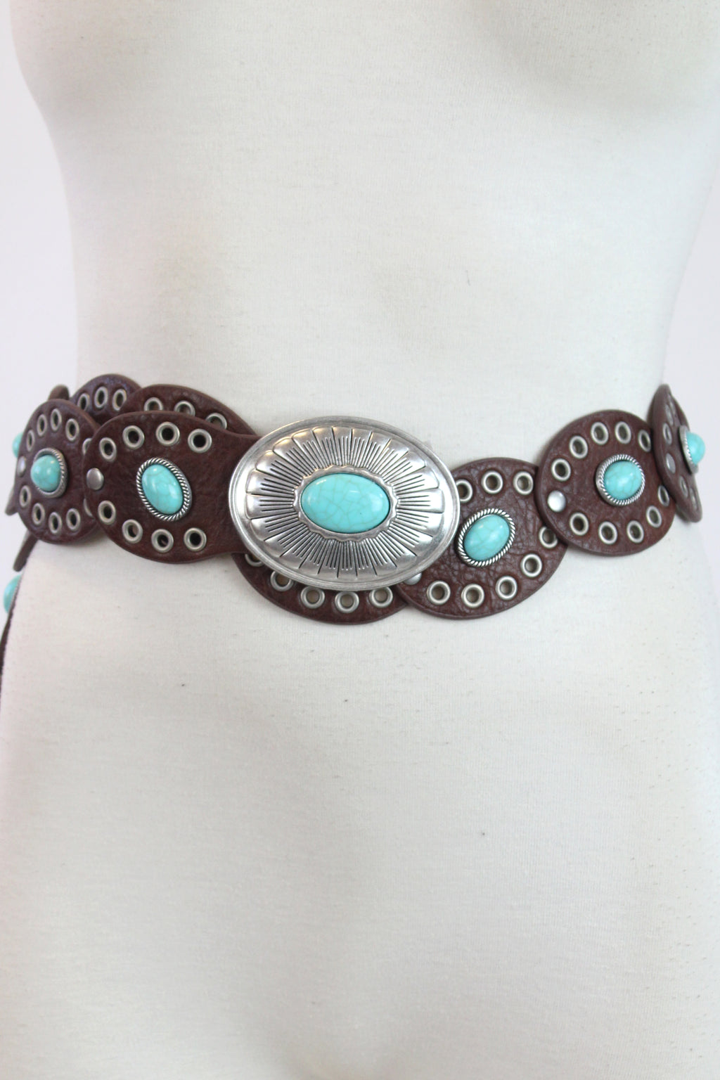 247 Cinto Discos con Estoperoles y Piedra Turquesa al Centro