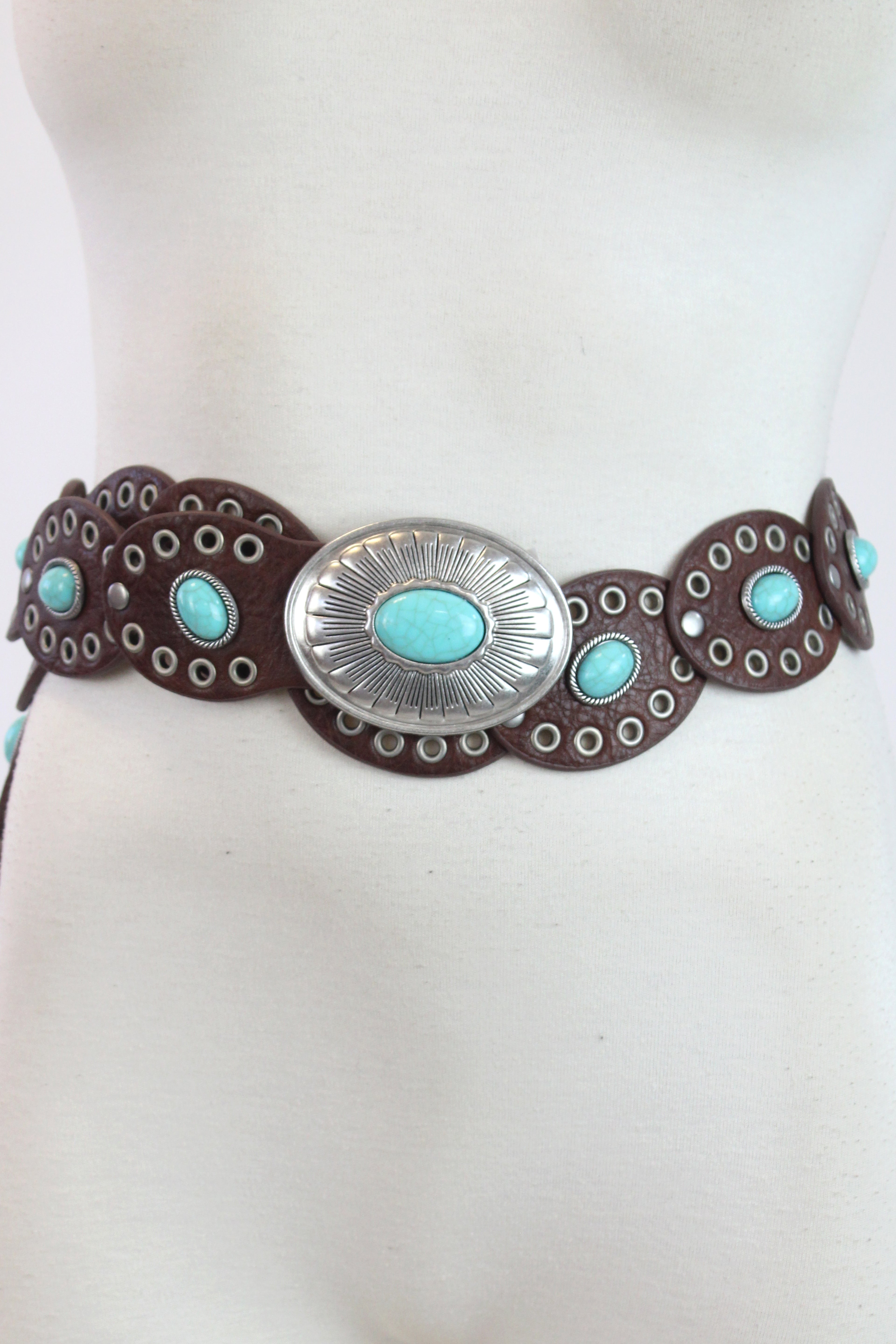 247 Cinto Discos con Estoperoles y Piedra Turquesa al Centro