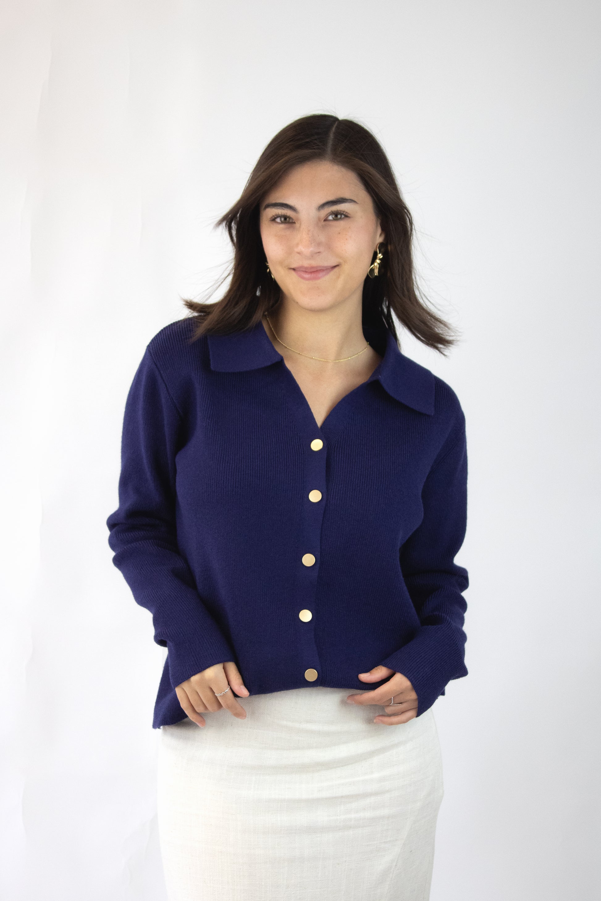 ZM-11791 Suéter Abotonado con Cuello Tipo Camisa