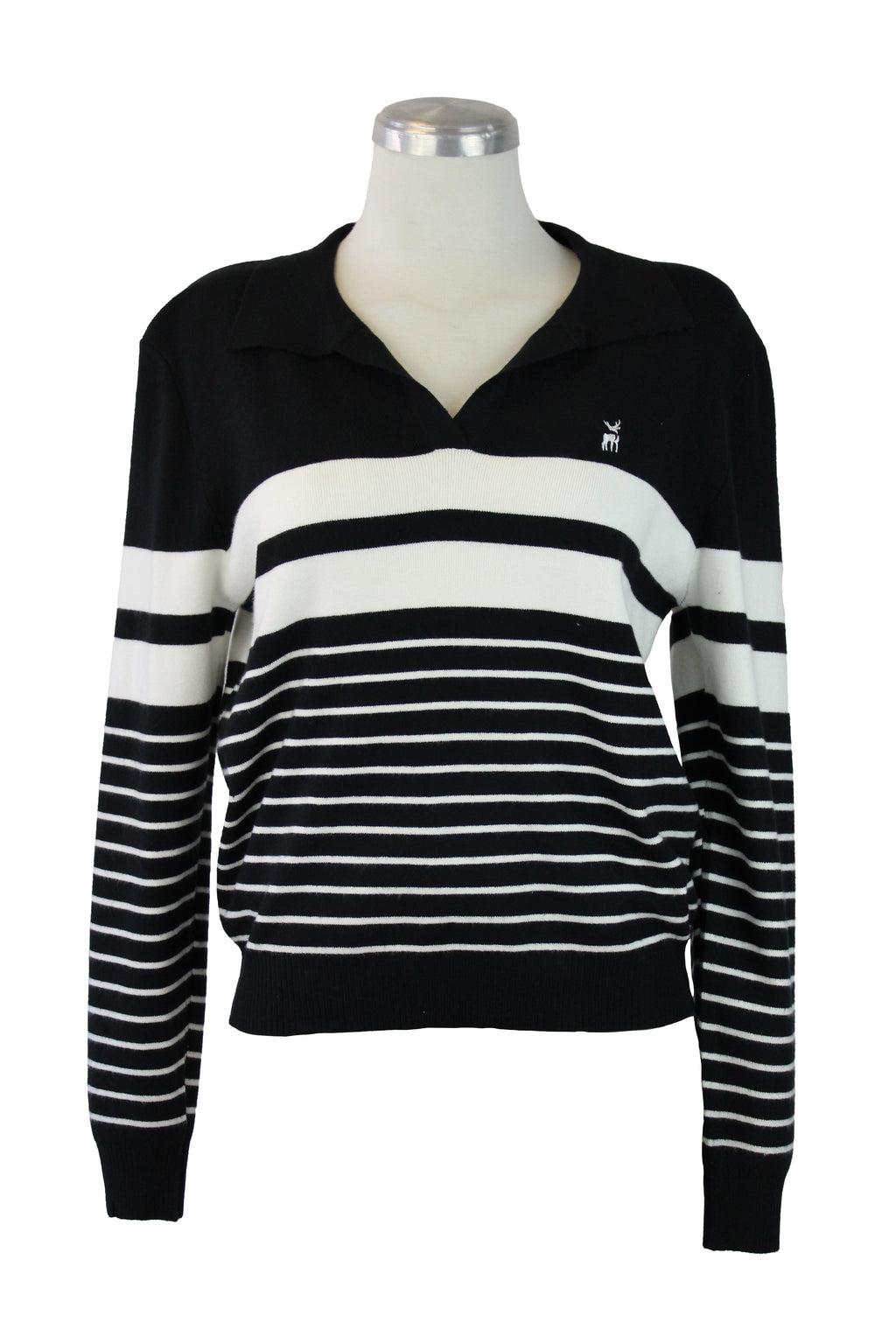 3109 Suéter Cuello Tipo Camisa Líneas Horizontales