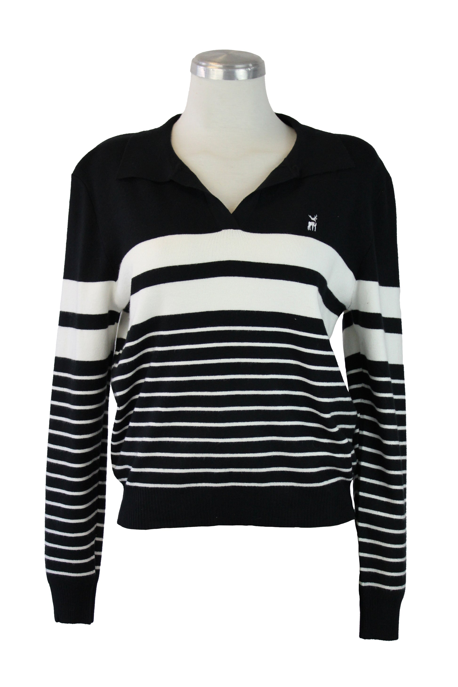 3109 Suéter Cuello Tipo Camisa Líneas Horizontales