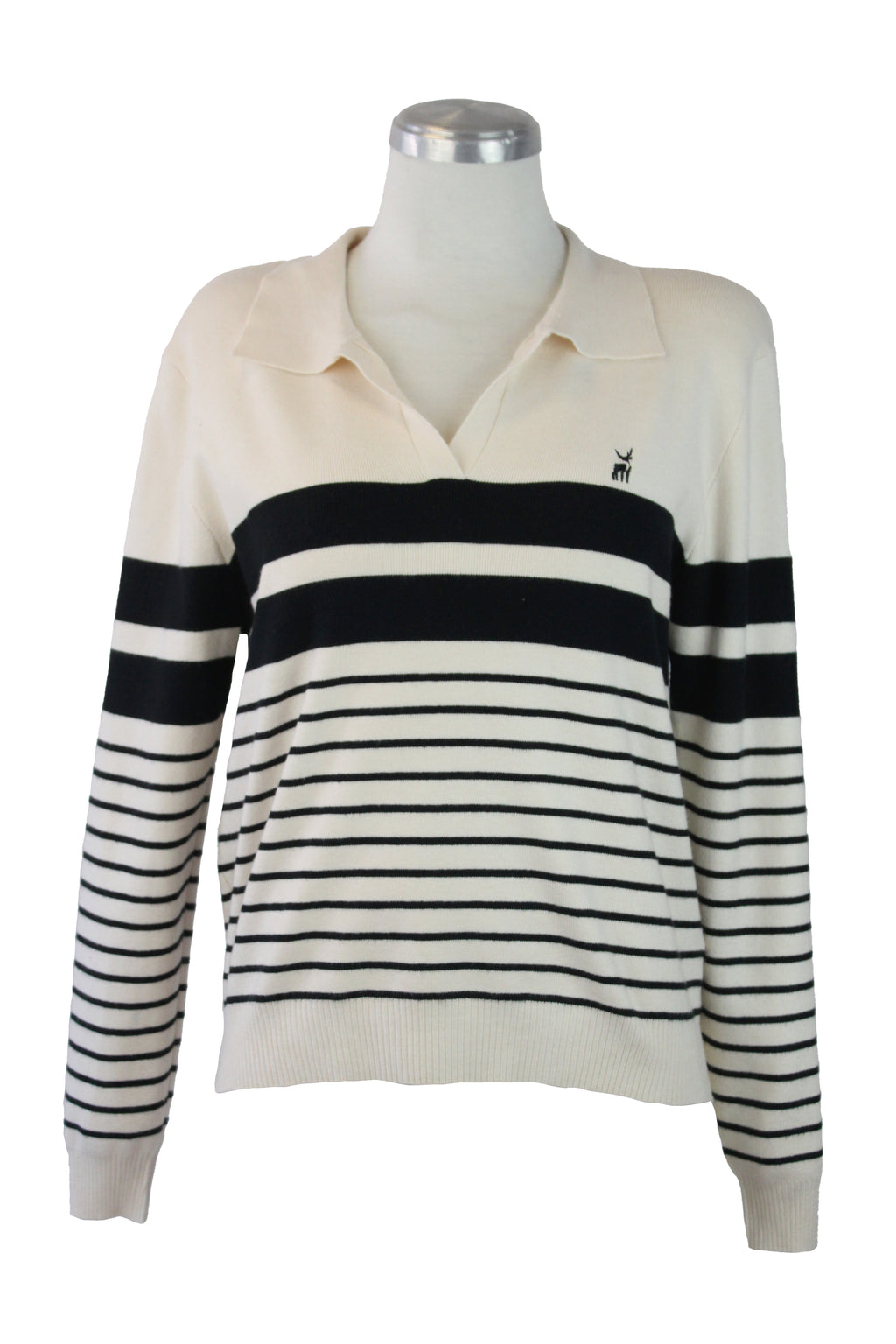 3109 Suéter Cuello Tipo Camisa Líneas Horizontales