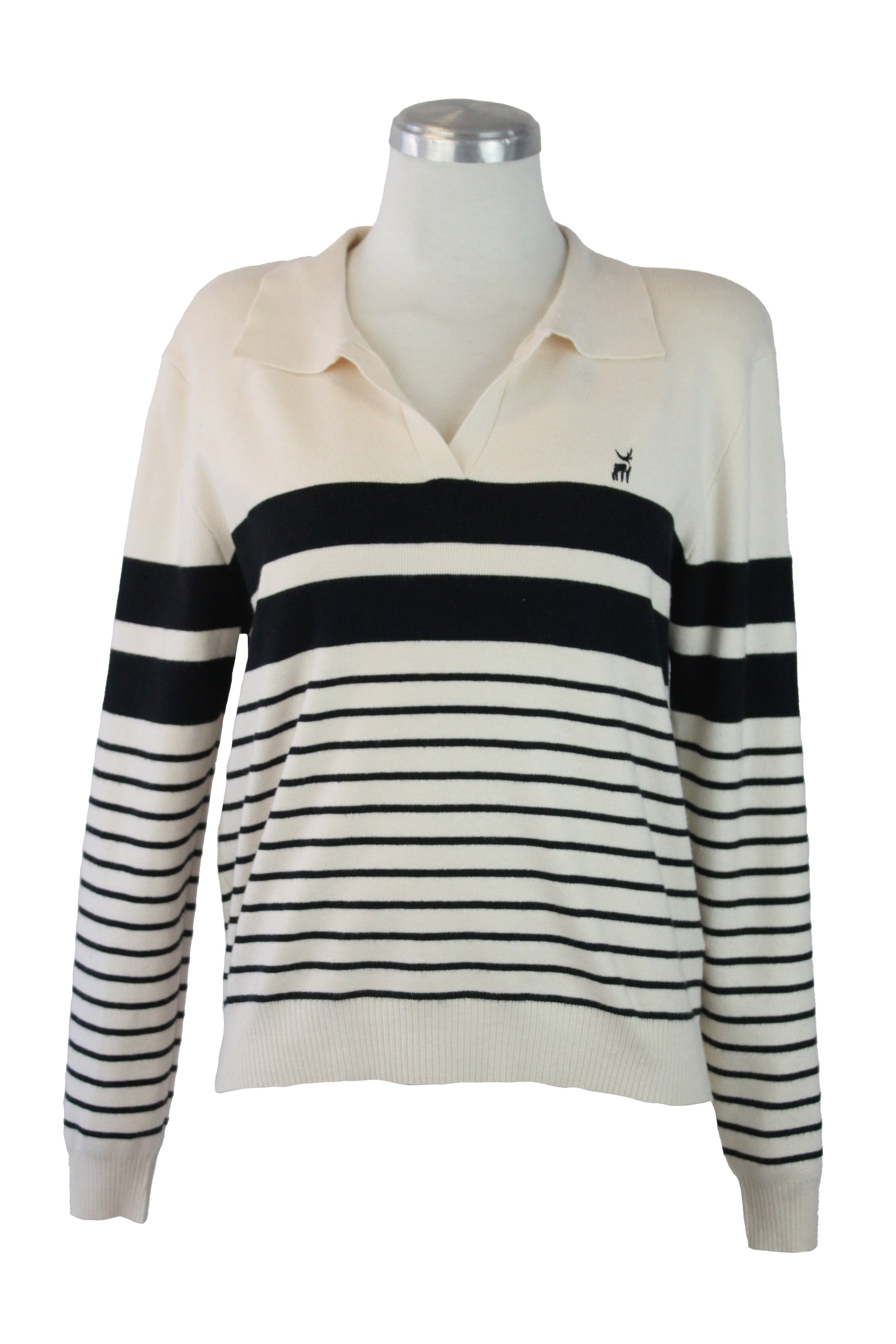 3109 Suéter Cuello Tipo Camisa Líneas Horizontales