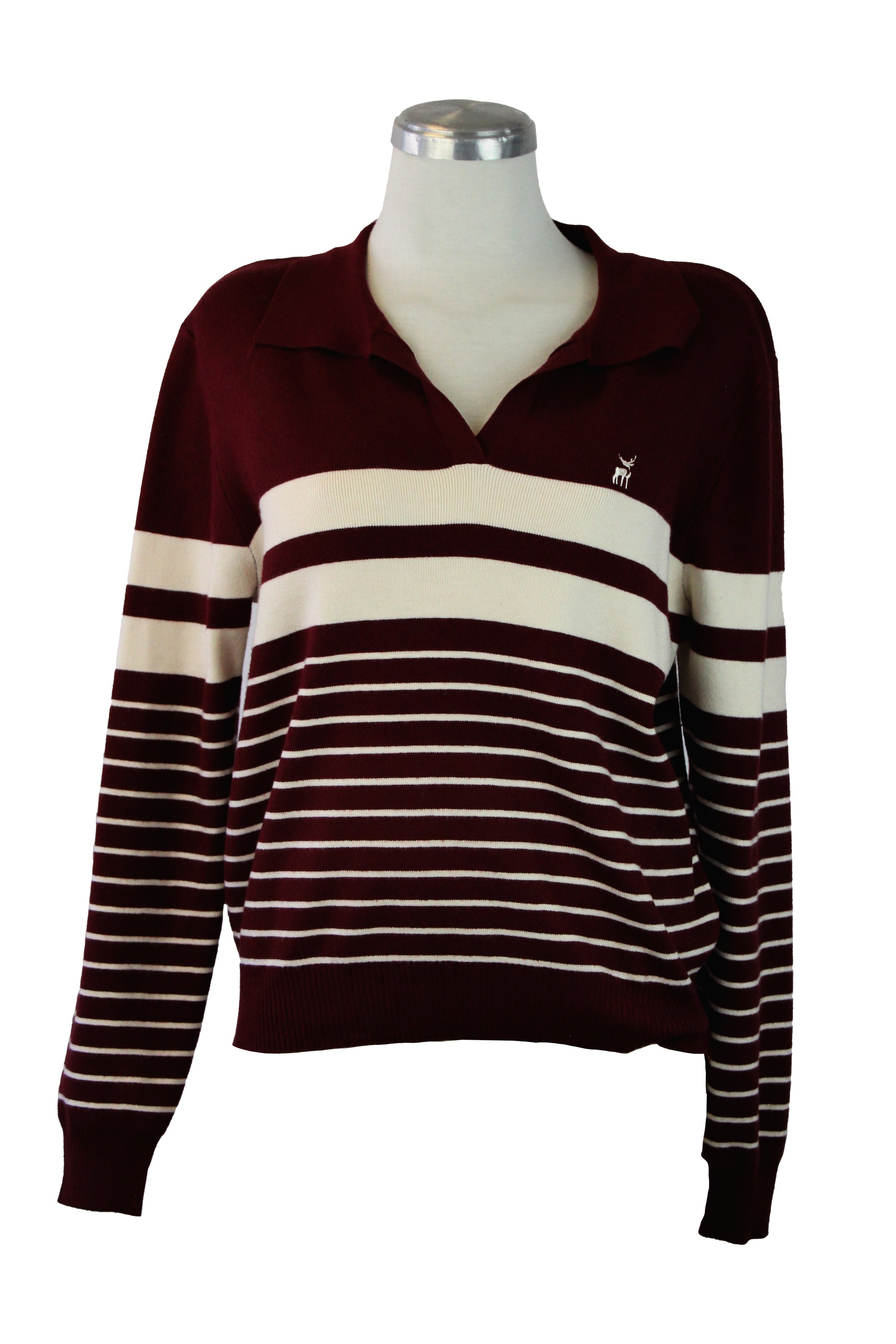 3109 Suéter Cuello Tipo Camisa Líneas Horizontales