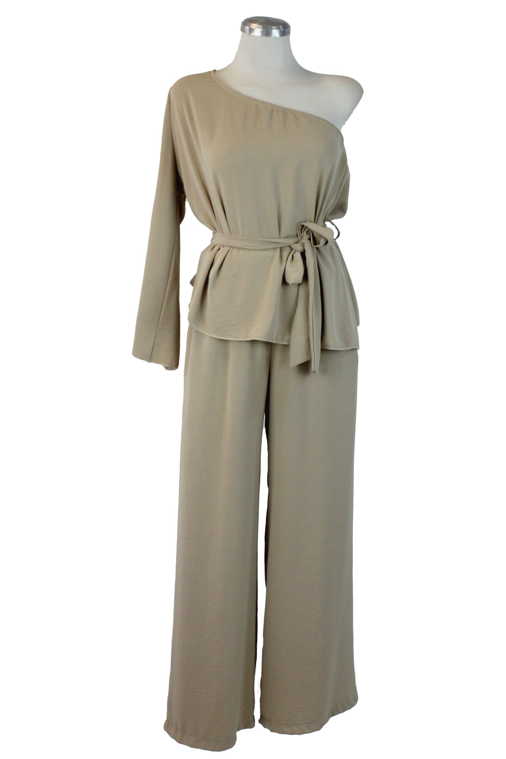 1081DBJ Conjunto Blusa con Maga Caída Nudo Lateral