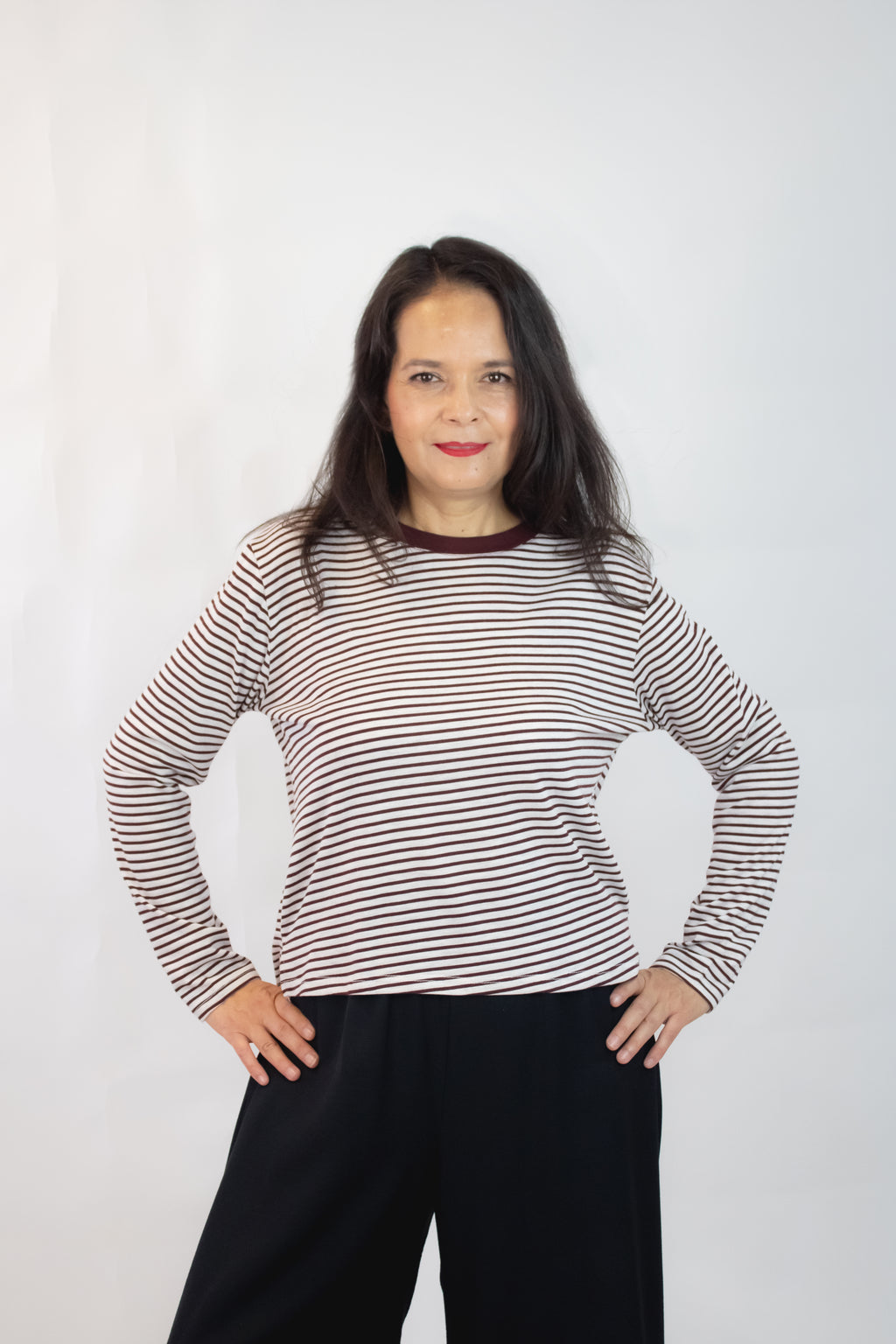 T3441 Blusa de Manga Larga con Rayas Horizontales