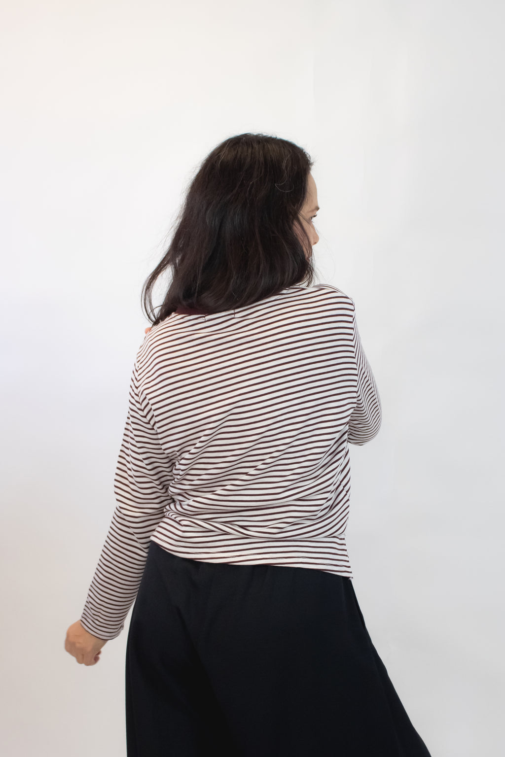 T3441 Blusa de Manga Larga con Rayas Horizontales