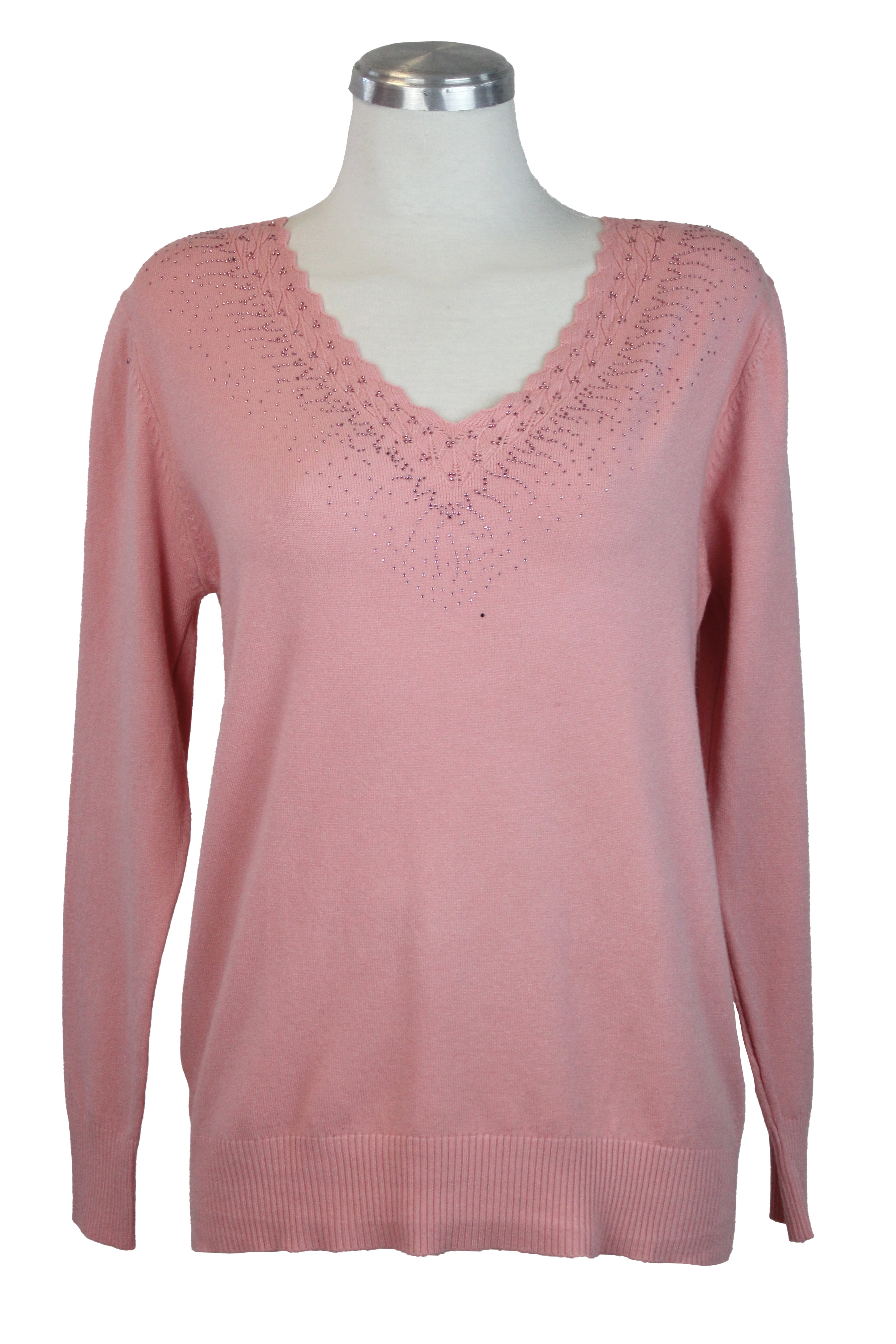 22655-4 Suéter Liso Cuello V Con Brillos