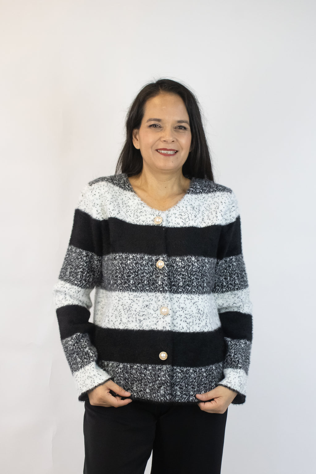 817 Suéter Afelpado Franjas y Puntos