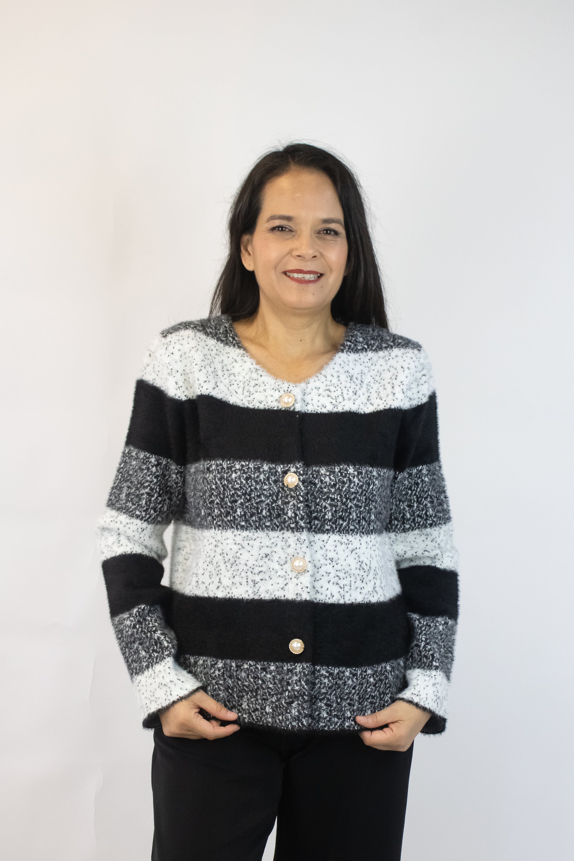 817 Suéter Afelpado Franjas y Puntos