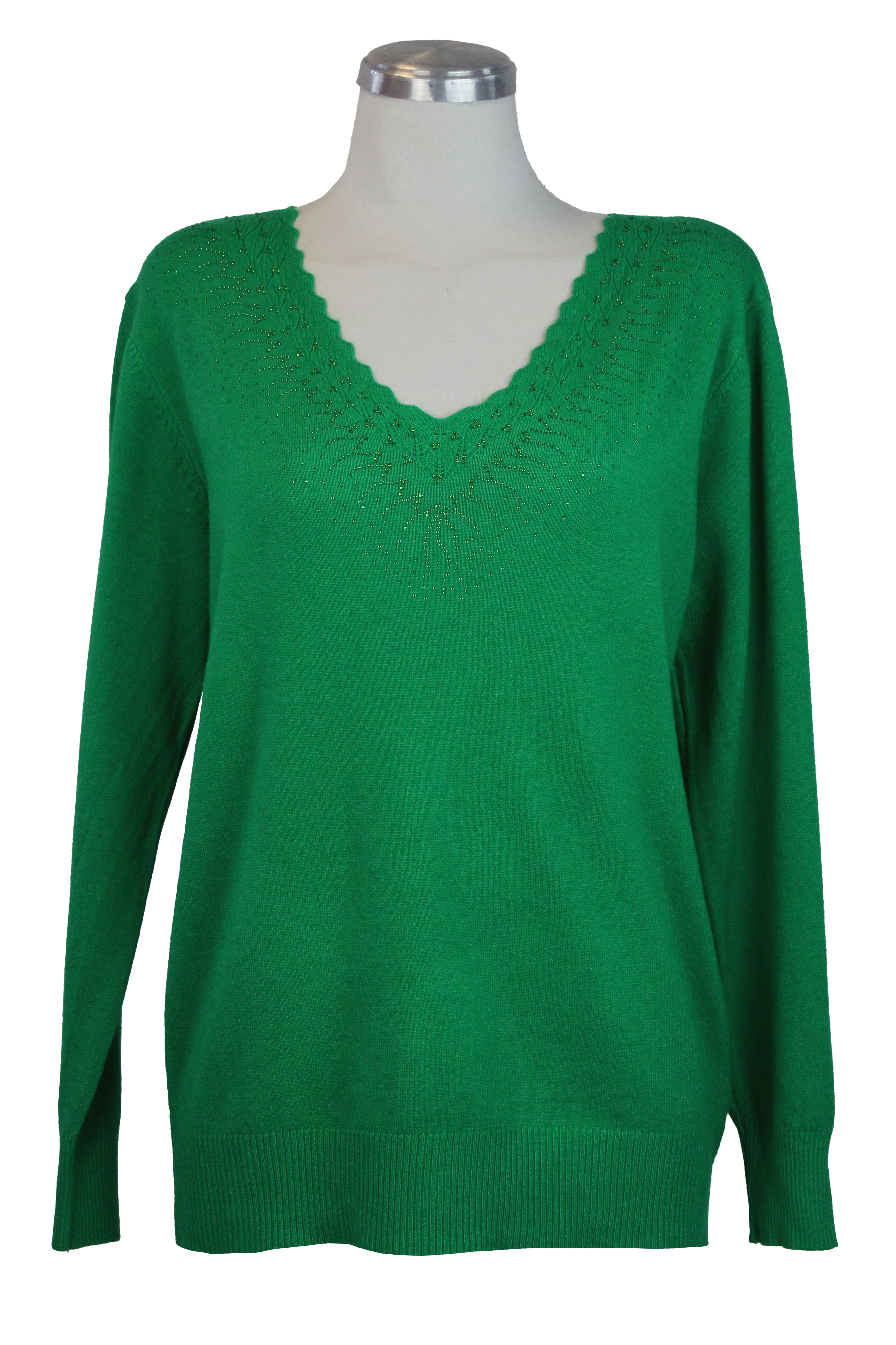 22655-4 Suéter Liso Cuello V Con Brillos