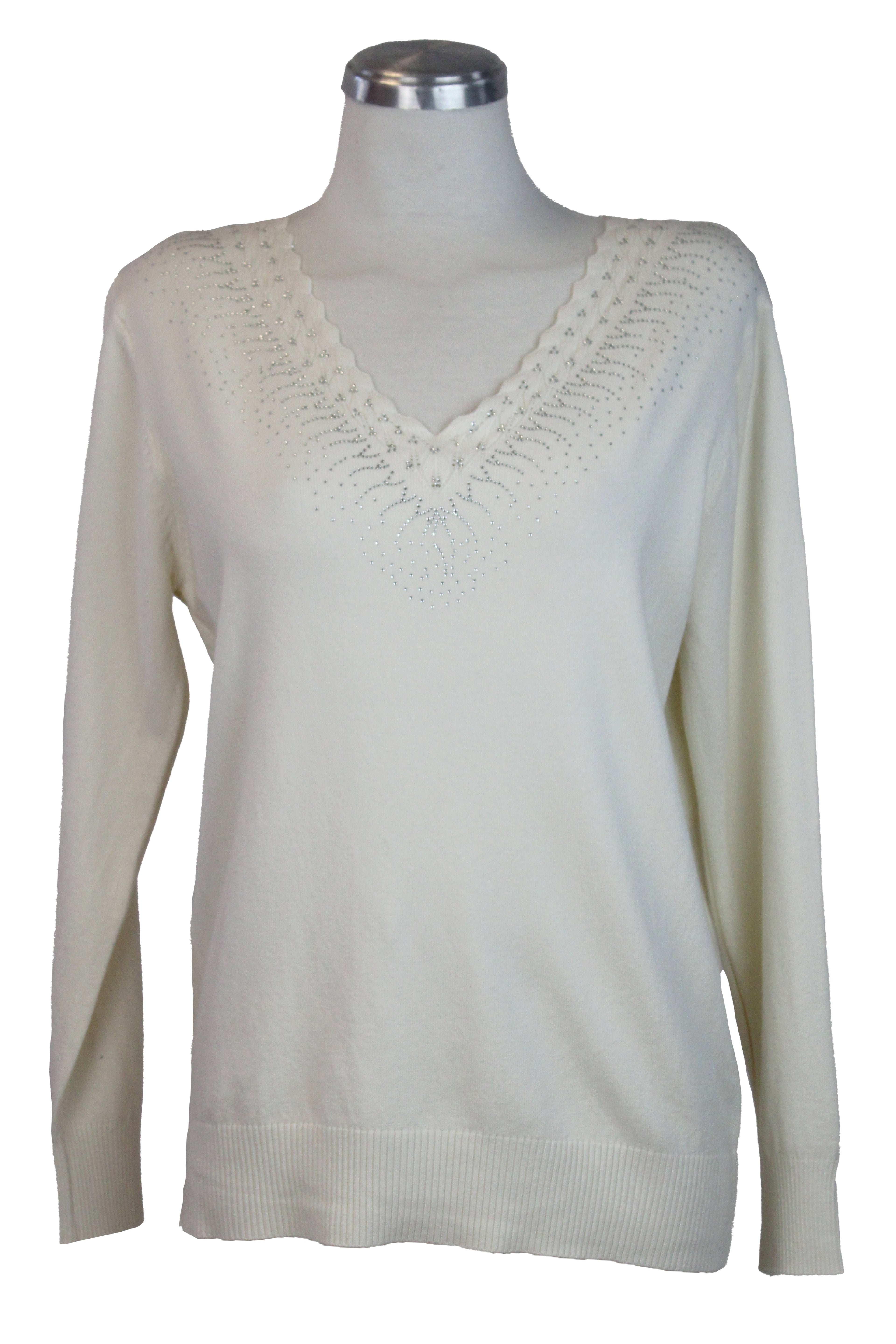 22655-4 Suéter Liso Cuello V Con Brillos