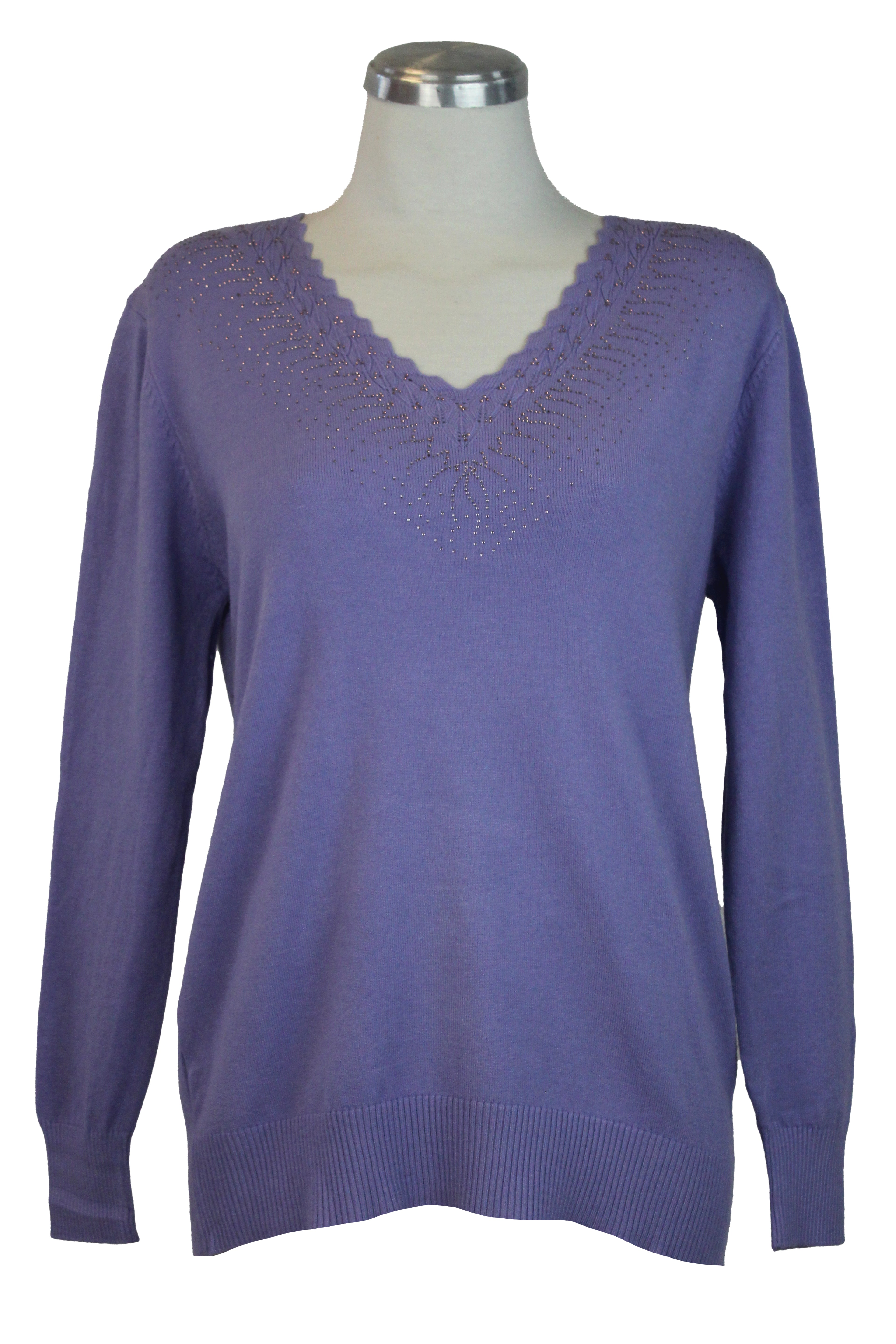 22655-4 Suéter Liso Cuello V Con Brillos