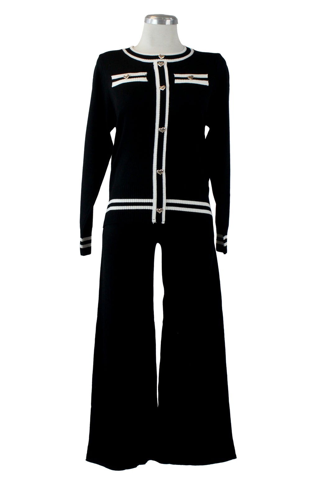 XC070 Conjunto Suéter con Botones Dorados Forma Corazón