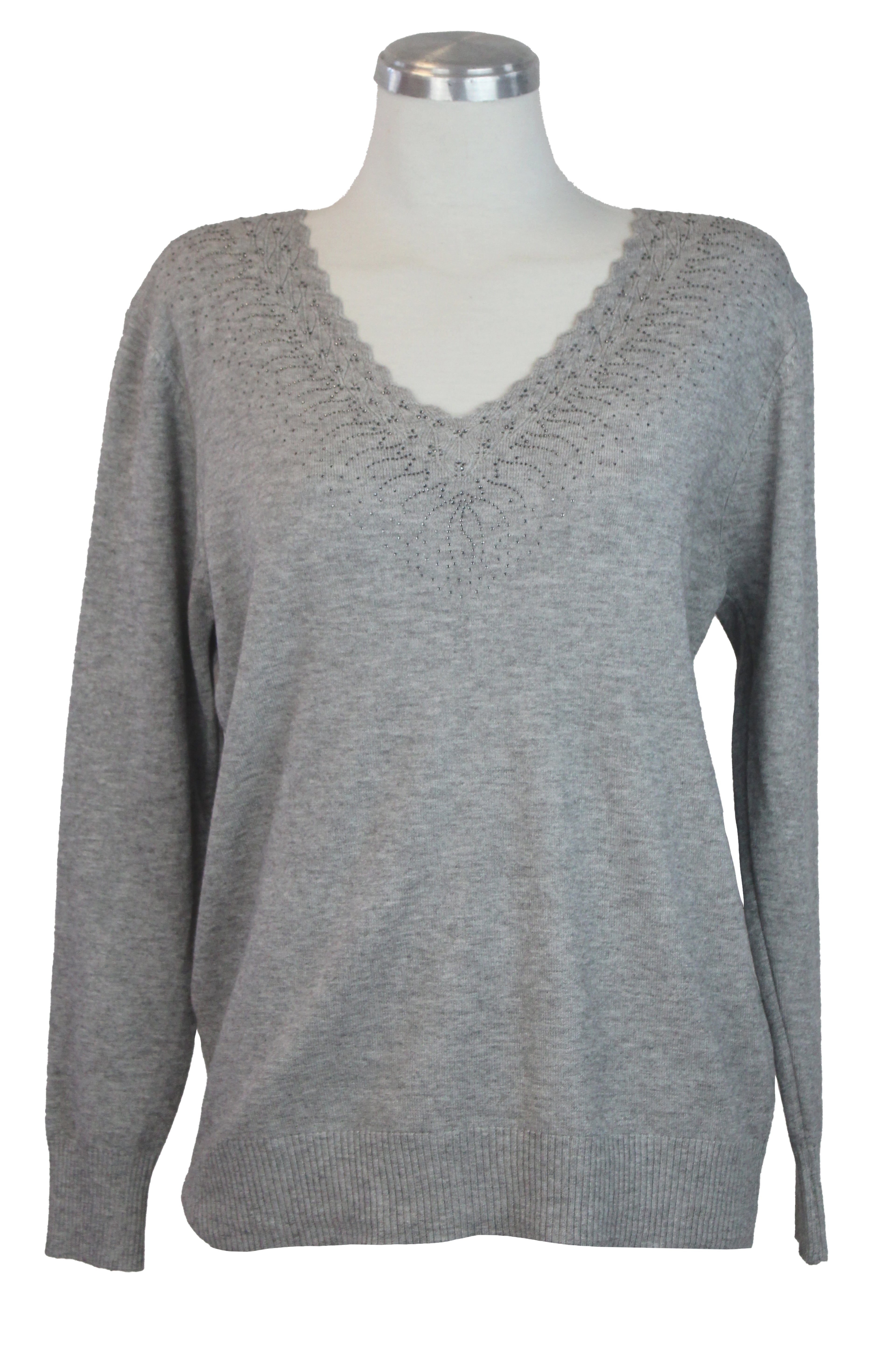 22655-4 Suéter Liso Cuello V Con Brillos