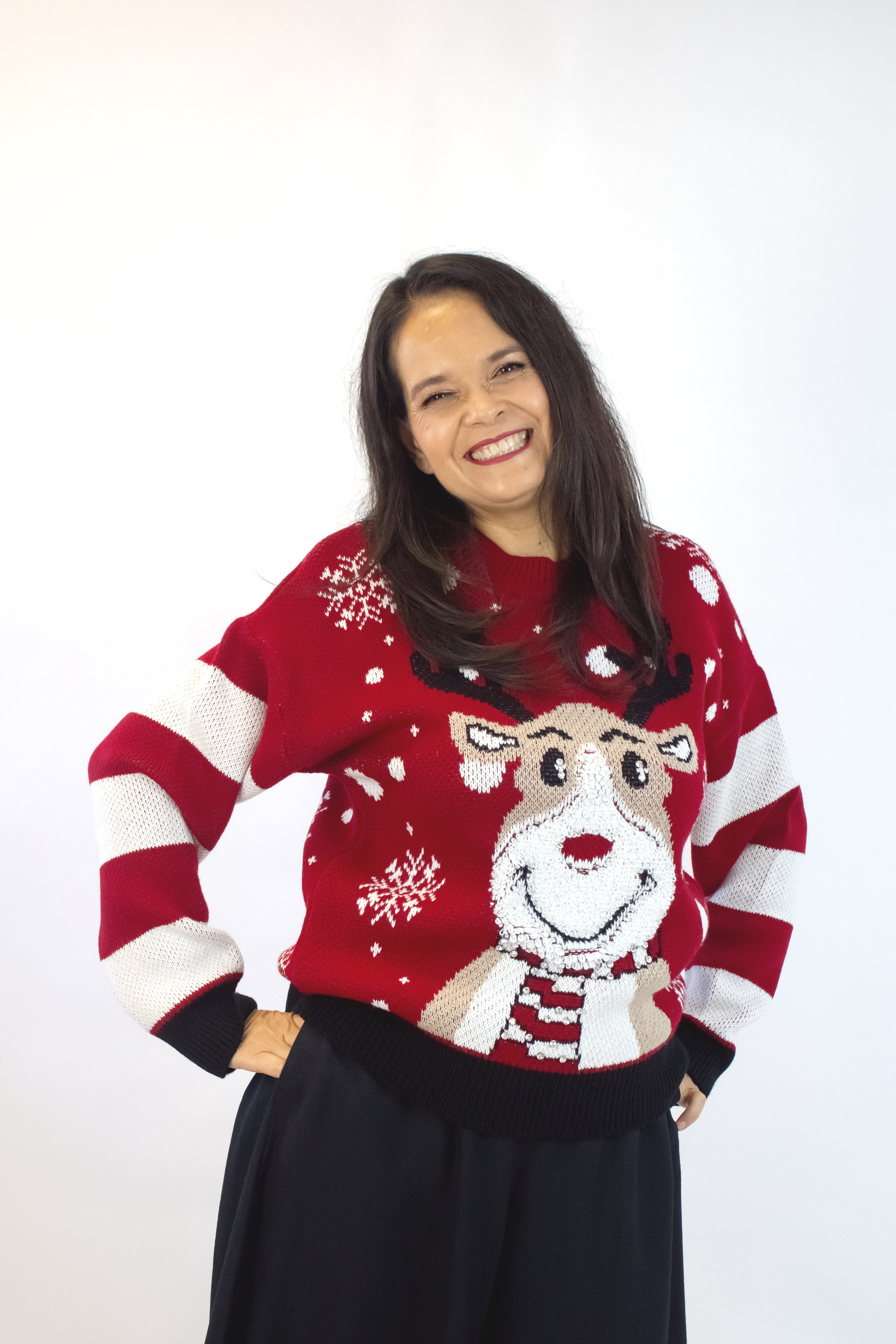 2556 Suéter Tejido Diseño Navideño Reno con Piedras