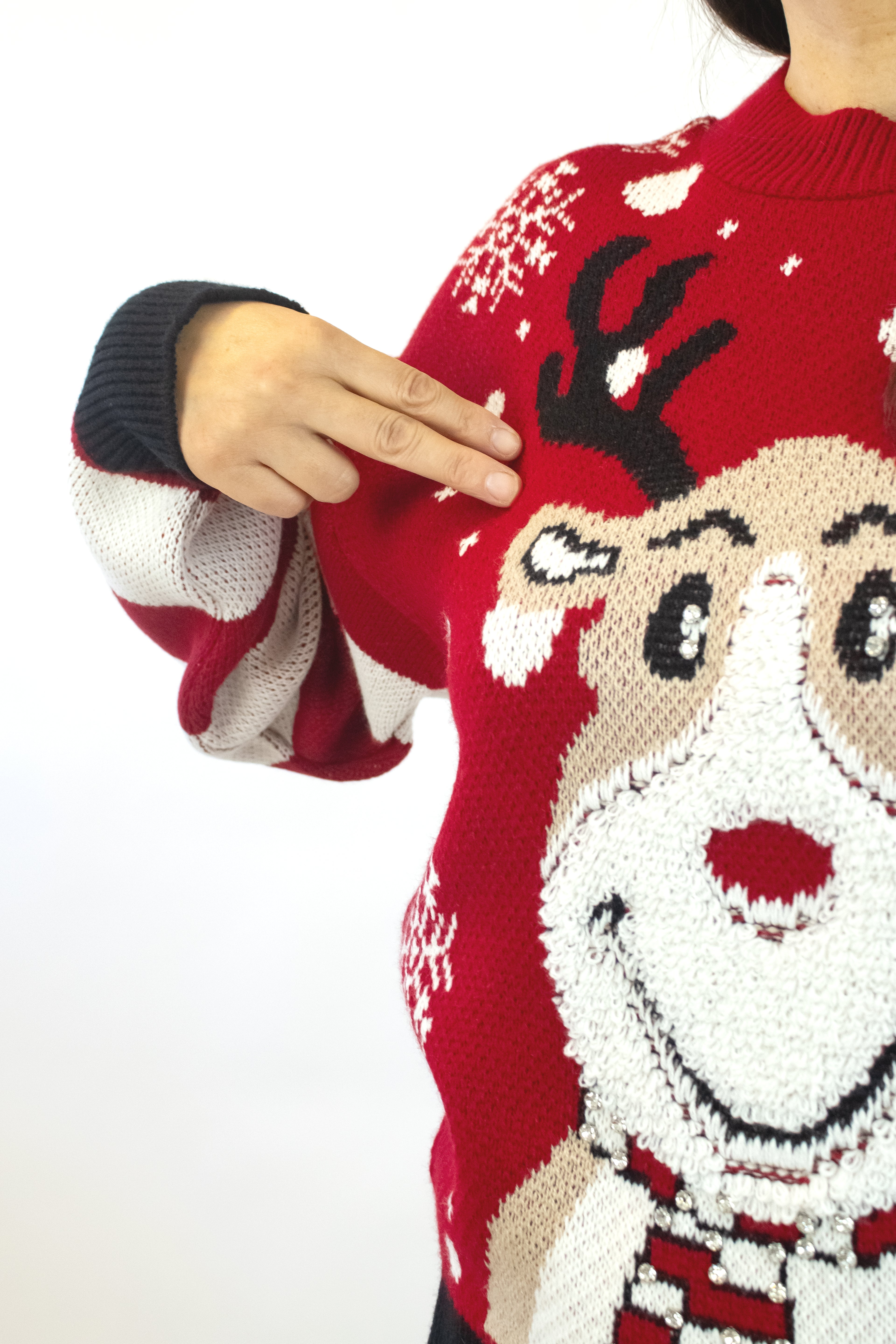 2556 Suéter Tejido Diseño Navideño Reno con Piedras