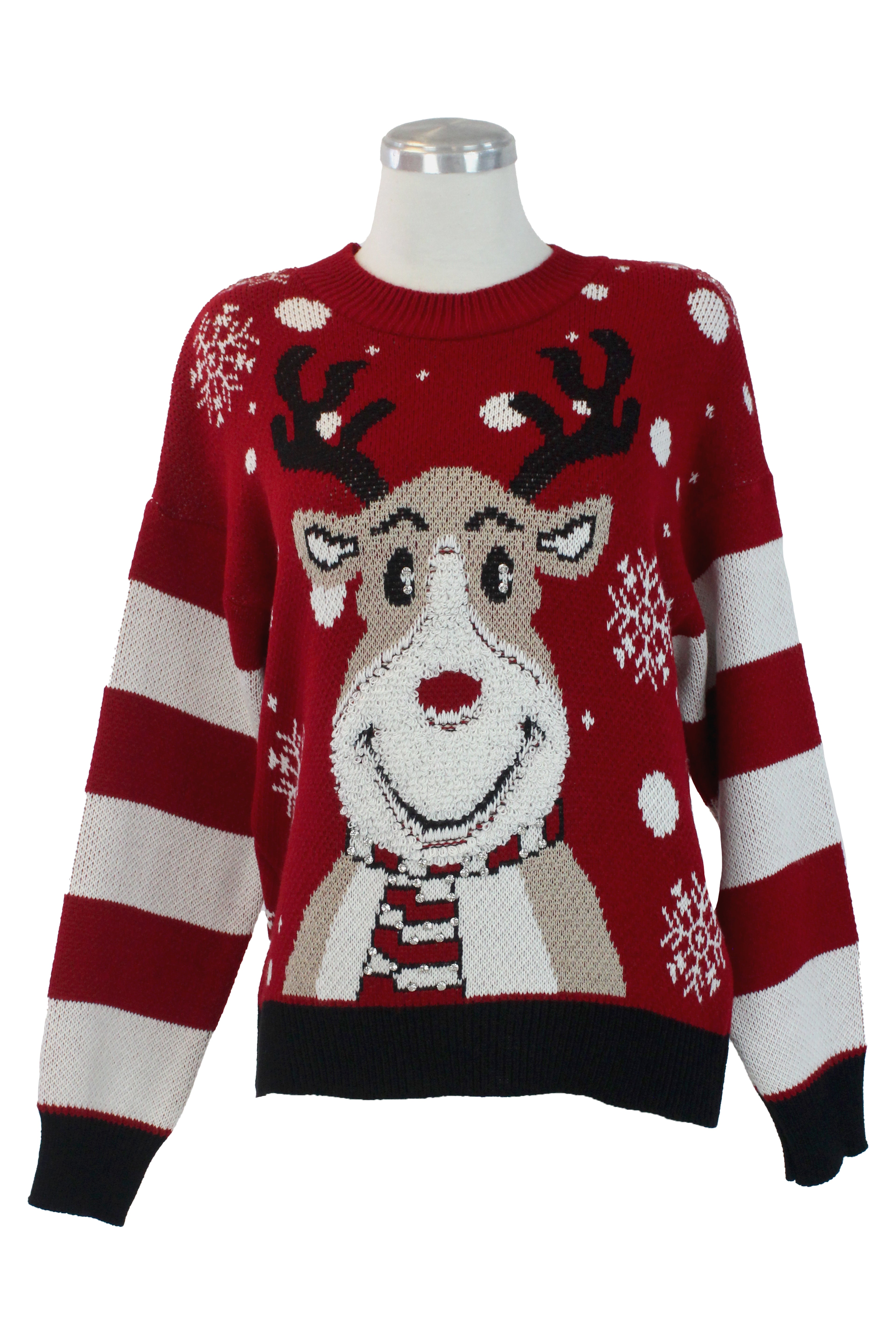 2556 Suéter Tejido Diseño Navideño Reno con Piedras