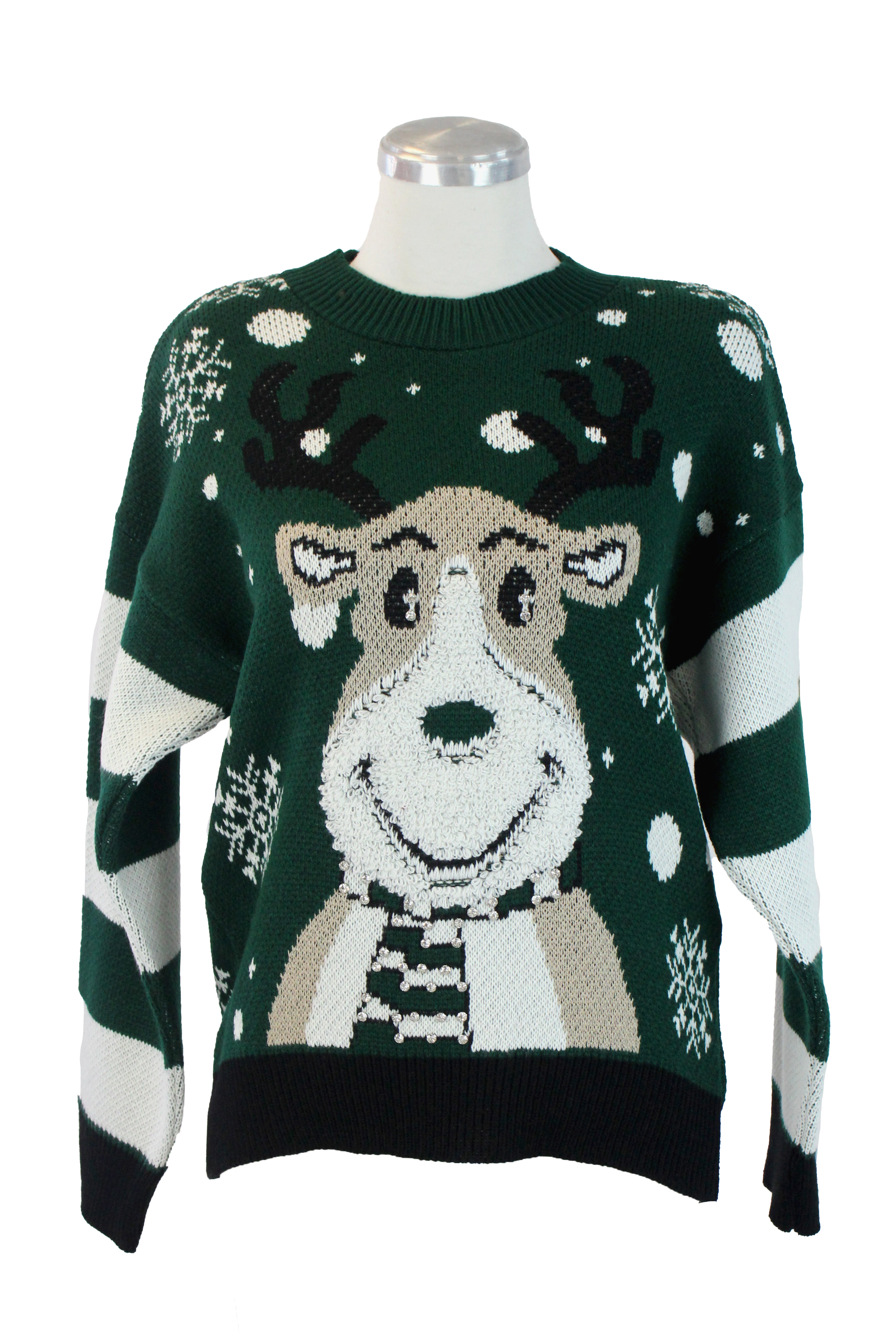 2556 Suéter Tejido Diseño Navideño Reno con Piedras