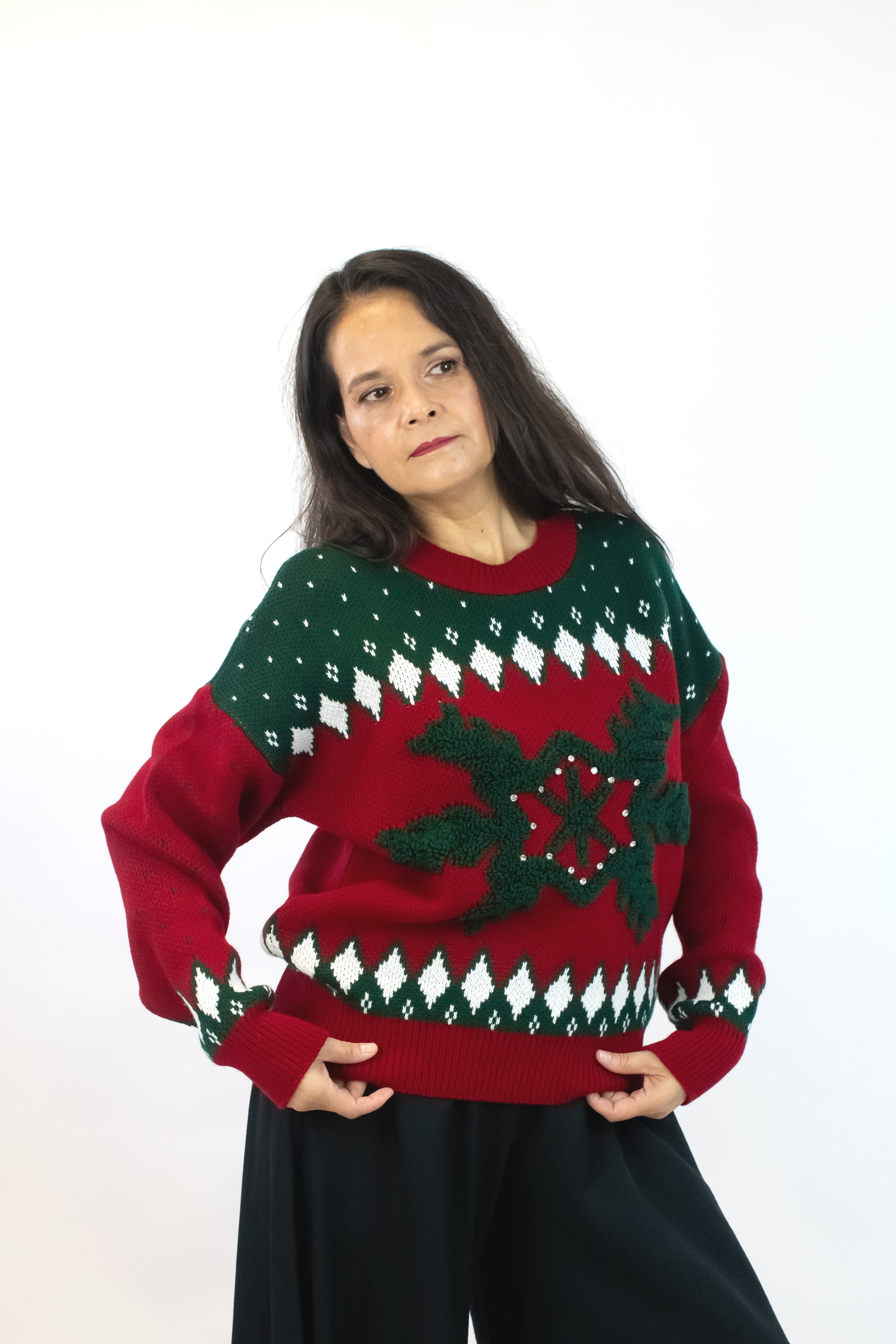 2555 Suéter Diseño Navideño Copo de Nieve con Piedras