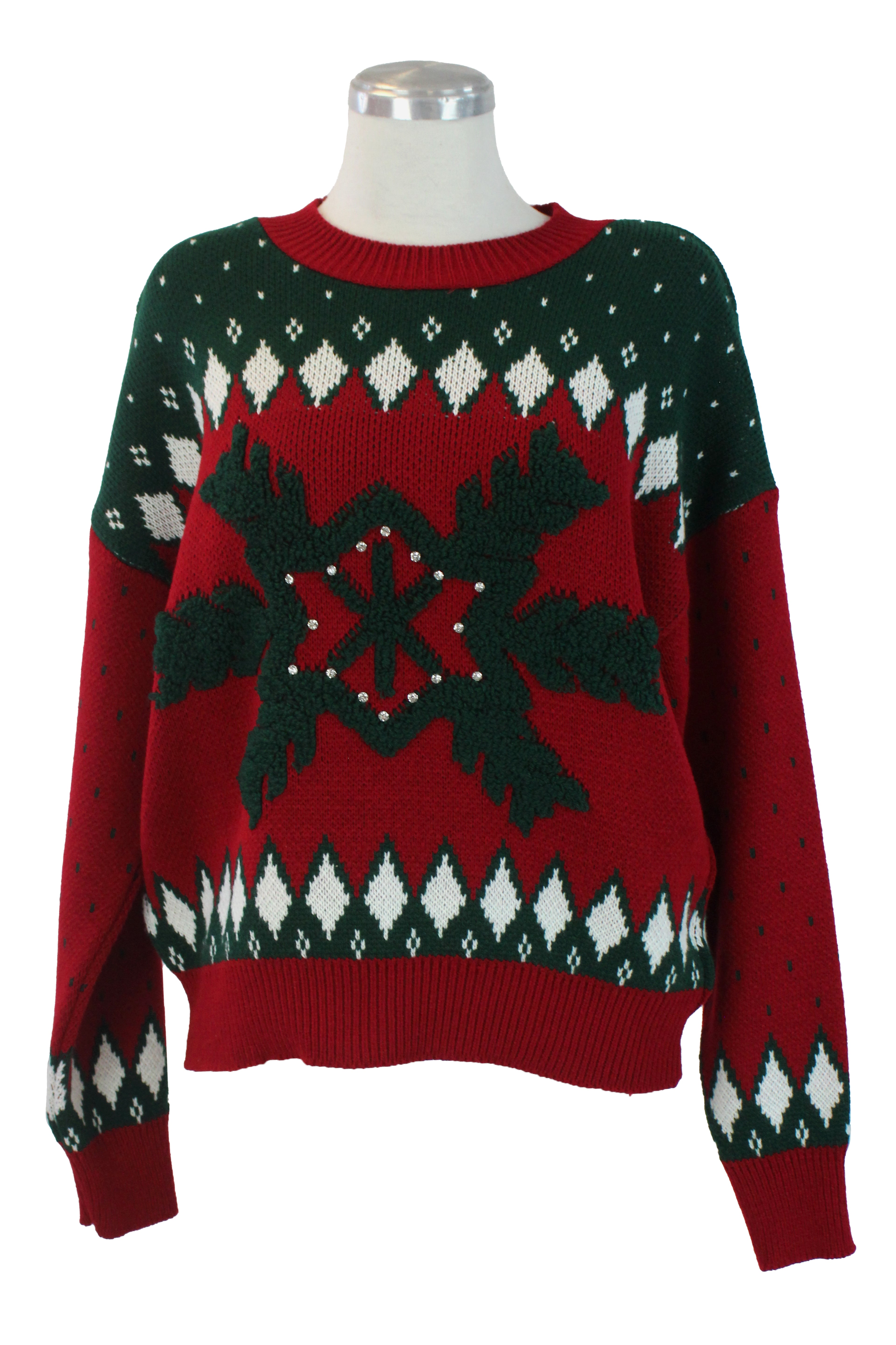 2555 Suéter Diseño Navideño Copo de Nieve con Piedras