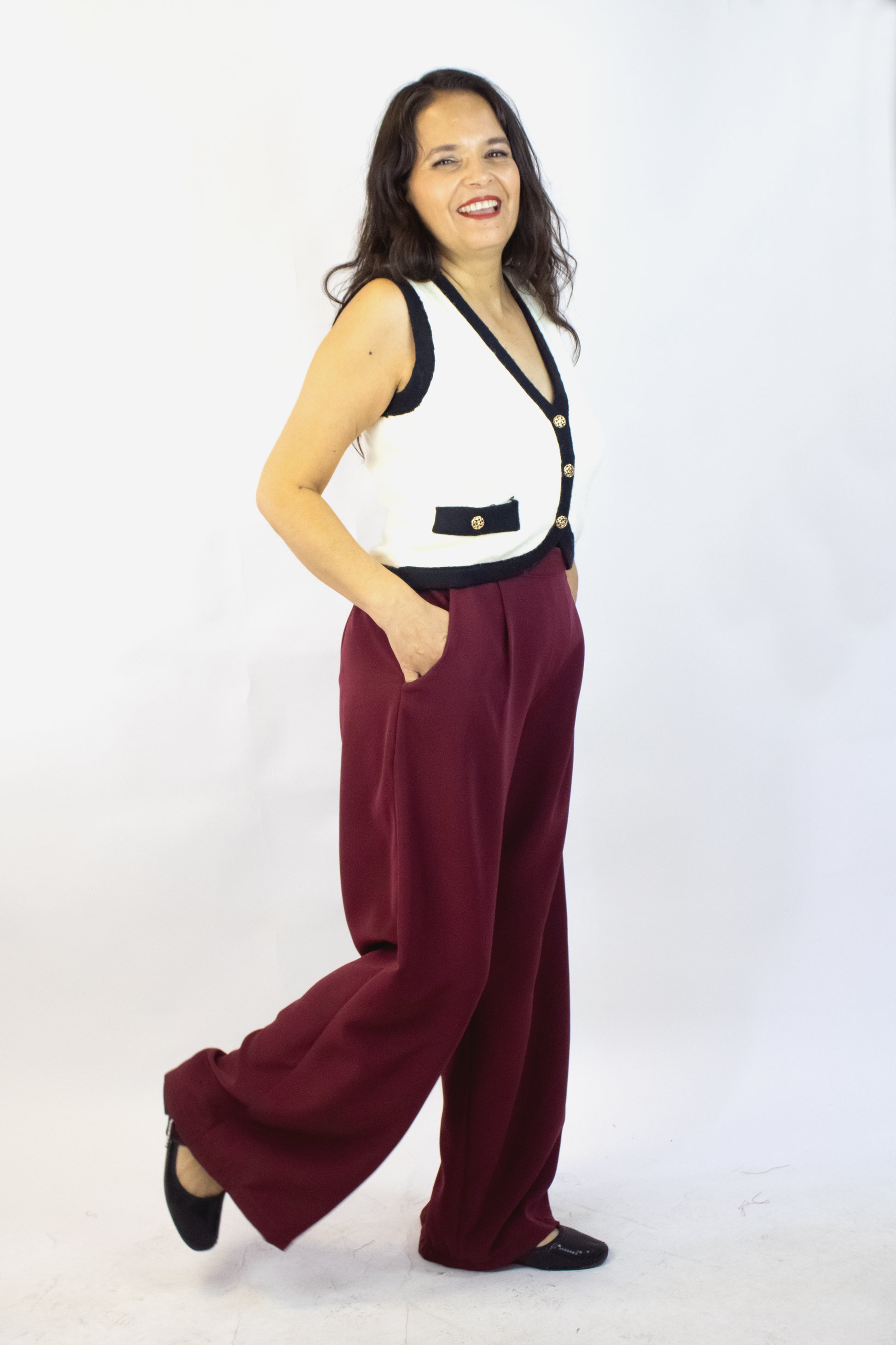 4213BTJ Pantalón Pierna Ancha Mitad Elástico Mitad Pretina