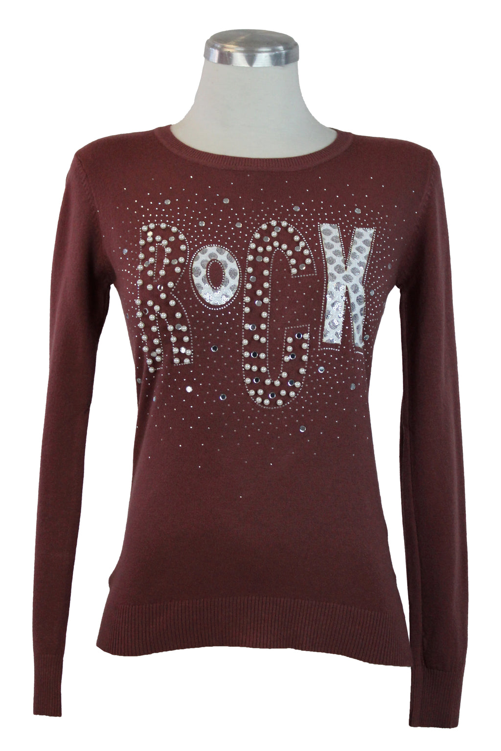 OJ-2786M Blusa Tipo Suéter Frase ROCK con Pedrería