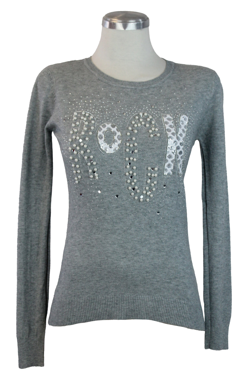 OJ-2786M Blusa Tipo Suéter Frase ROCK con Pedrería