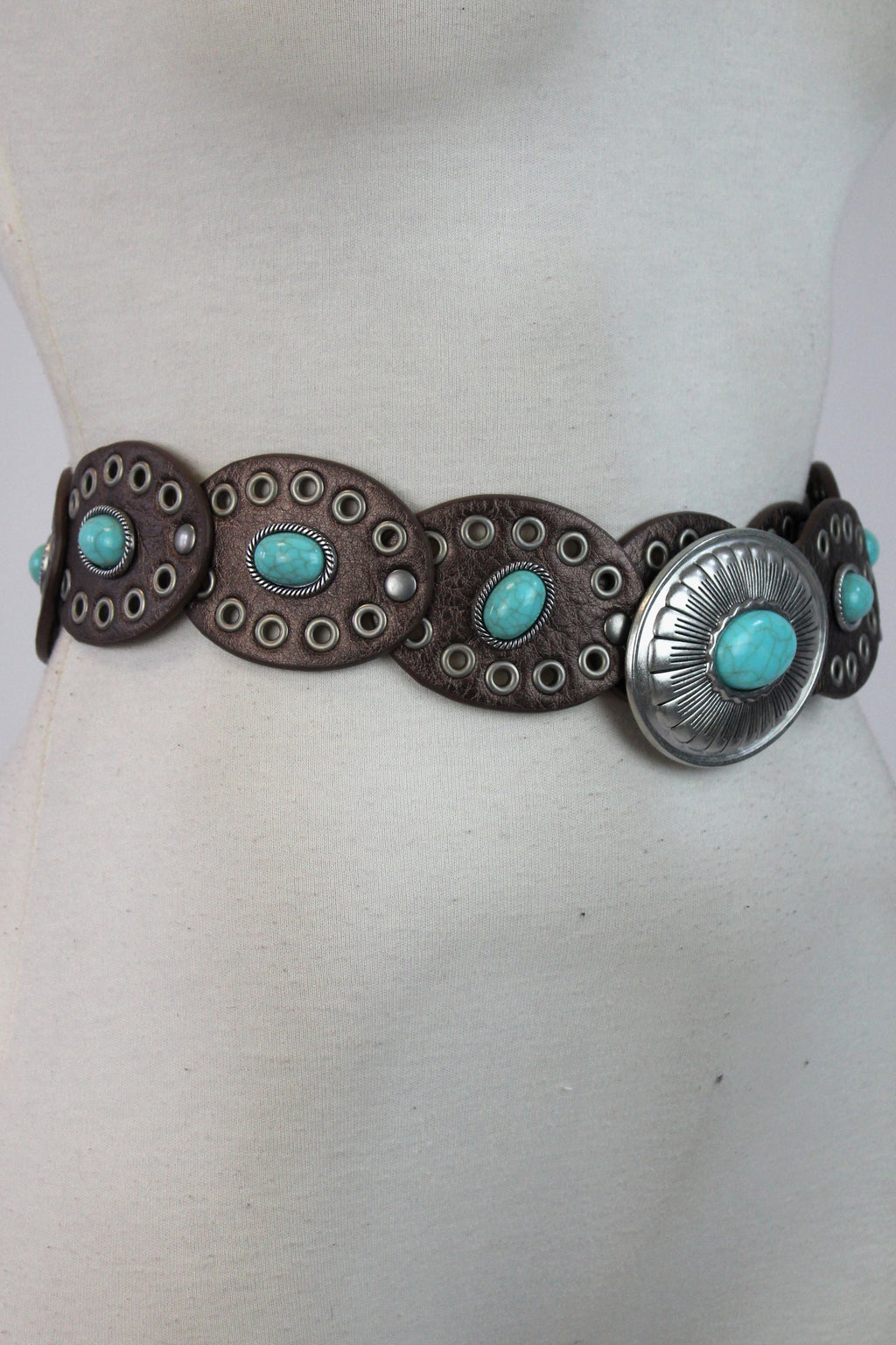 247 Cinto Discos con Estoperoles y Piedra Turquesa al Centro