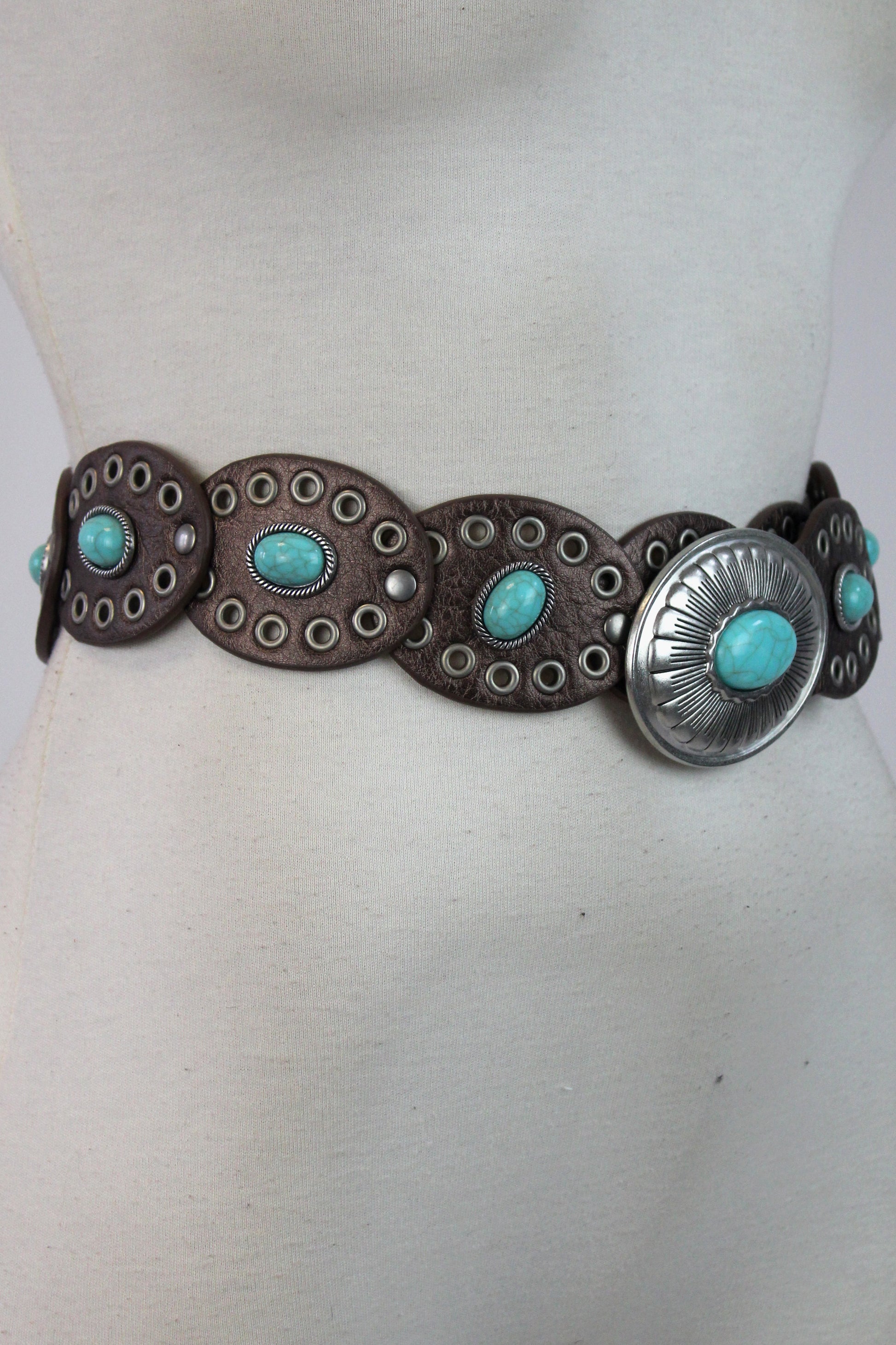 247 Cinto Discos con Estoperoles y Piedra Turquesa al Centro
