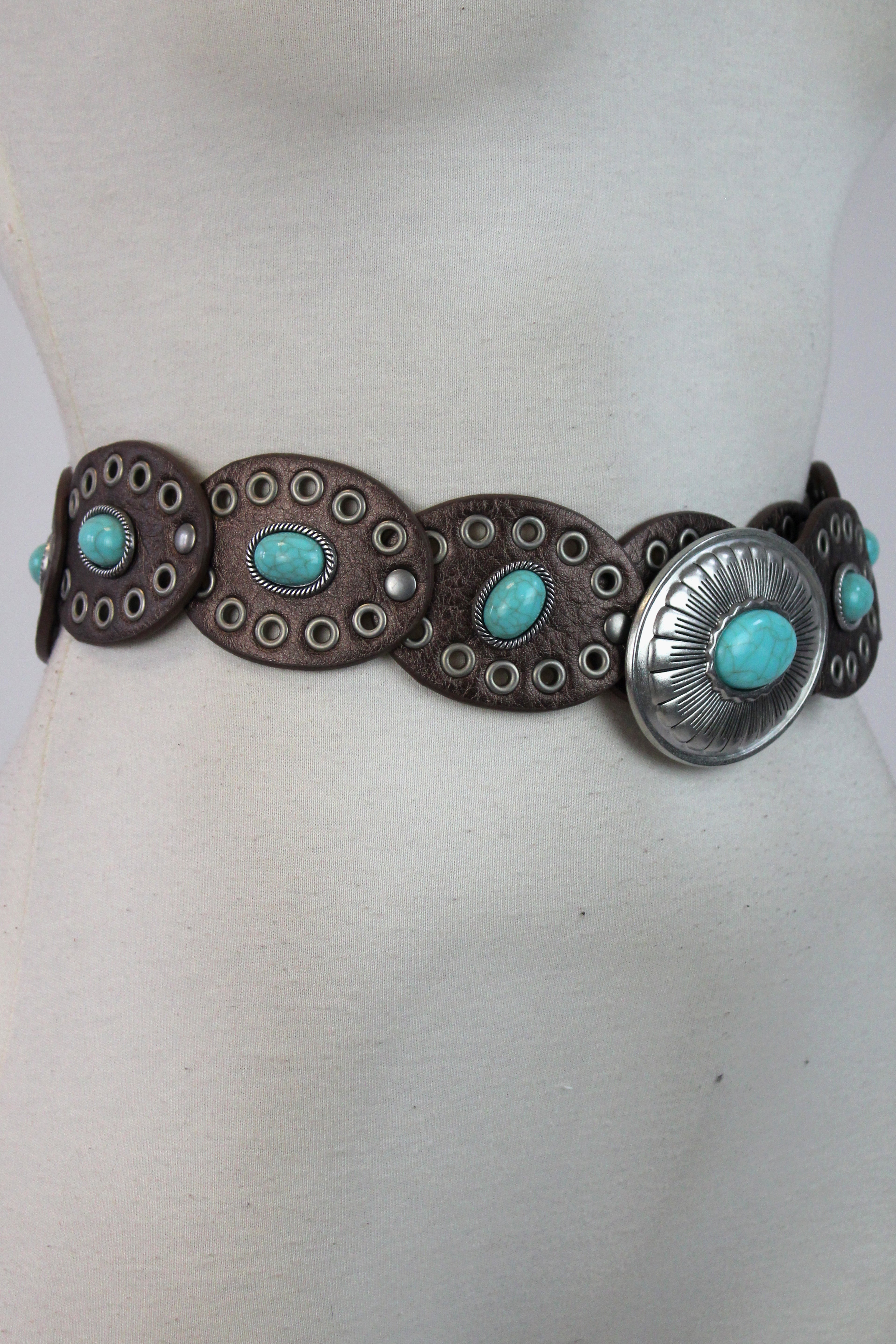 247 Cinto Discos con Estoperoles y Piedra Turquesa al Centro