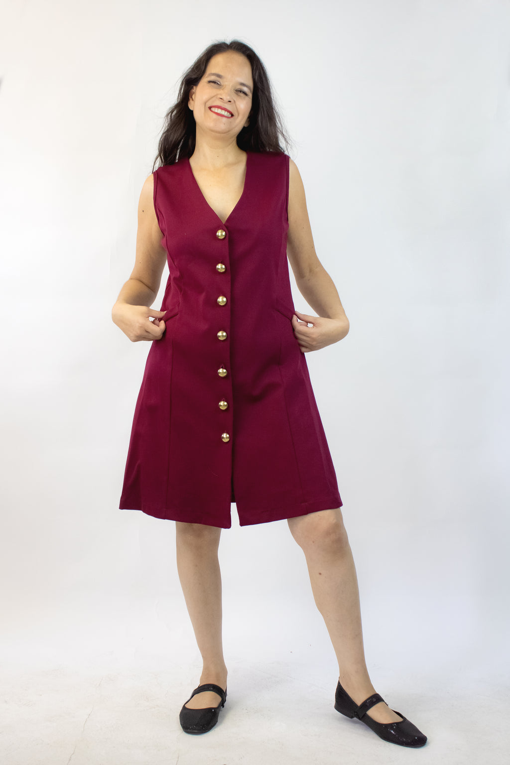 4243SPJ Vestido Sin Mangas Botones Dorados