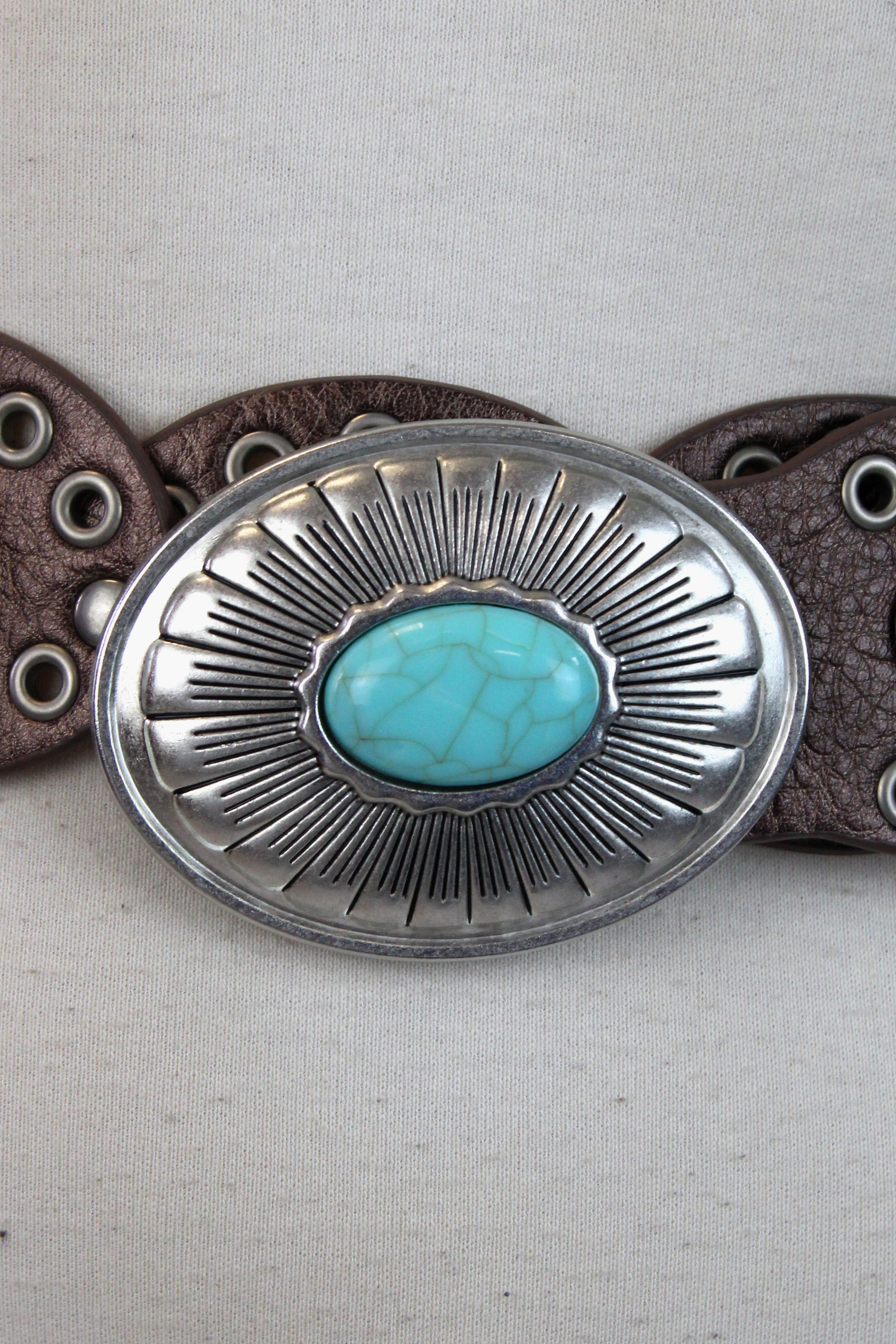 247 Cinto Discos con Estoperoles y Piedra Turquesa al Centro