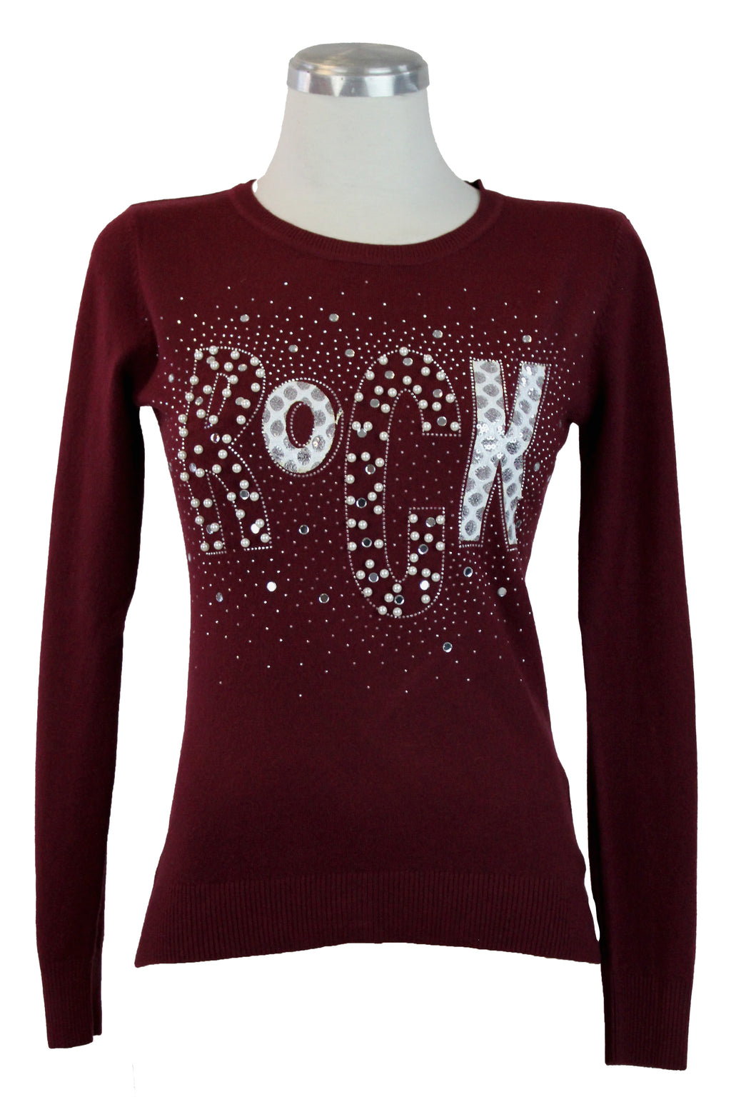 OJ-2786M Blusa Tipo Suéter Frase ROCK con Pedrería