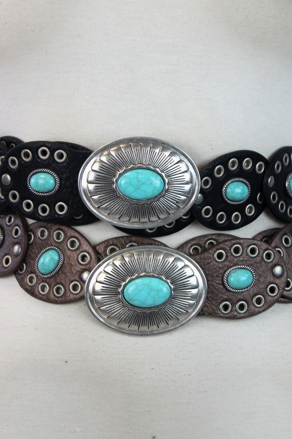 247 Cinto Discos con Estoperoles y Piedra Turquesa al Centro