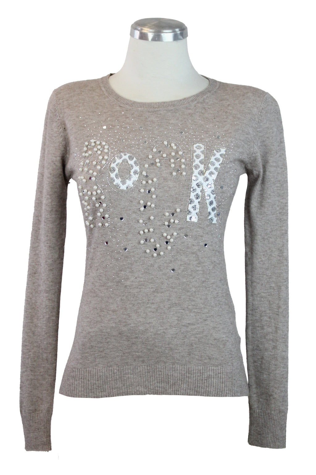 OJ-2786M Blusa Tipo Suéter Frase ROCK con Pedrería