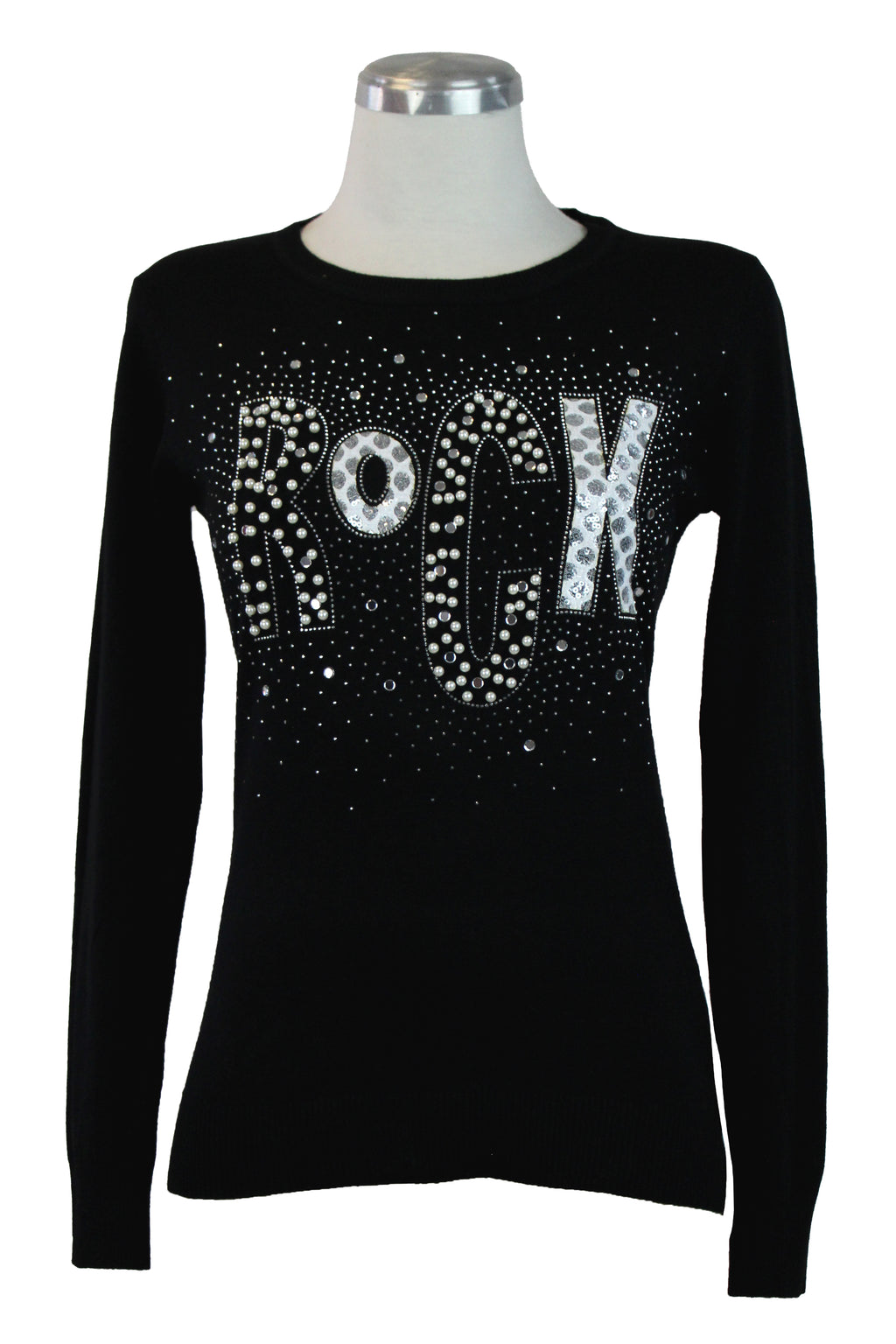 OJ-2786M Blusa Tipo Suéter Frase ROCK con Pedrería