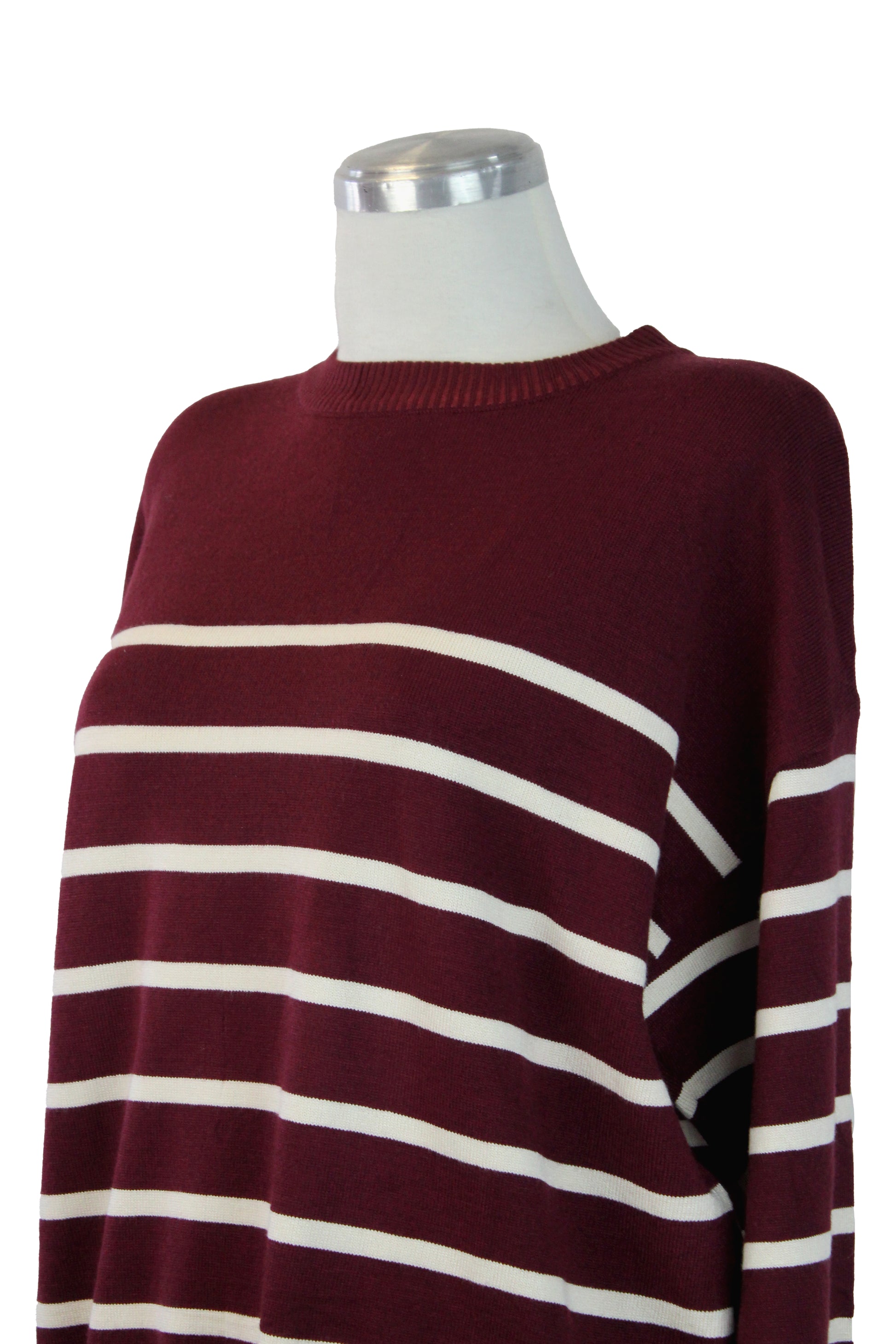 QQ856 Suéter Con Líneas Horizontales Cuello Redondo