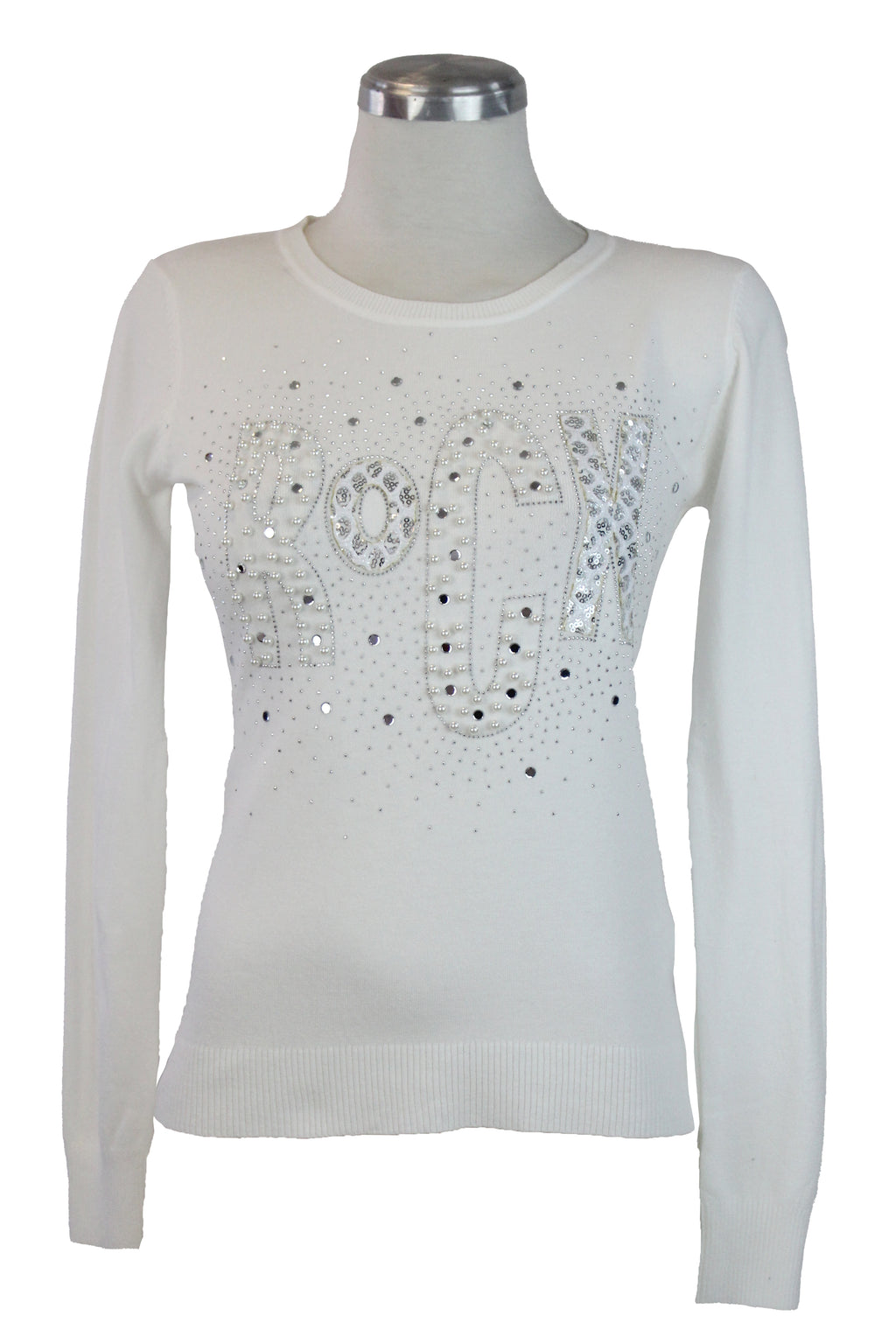 OJ-2786M Blusa Tipo Suéter Frase ROCK con Pedrería