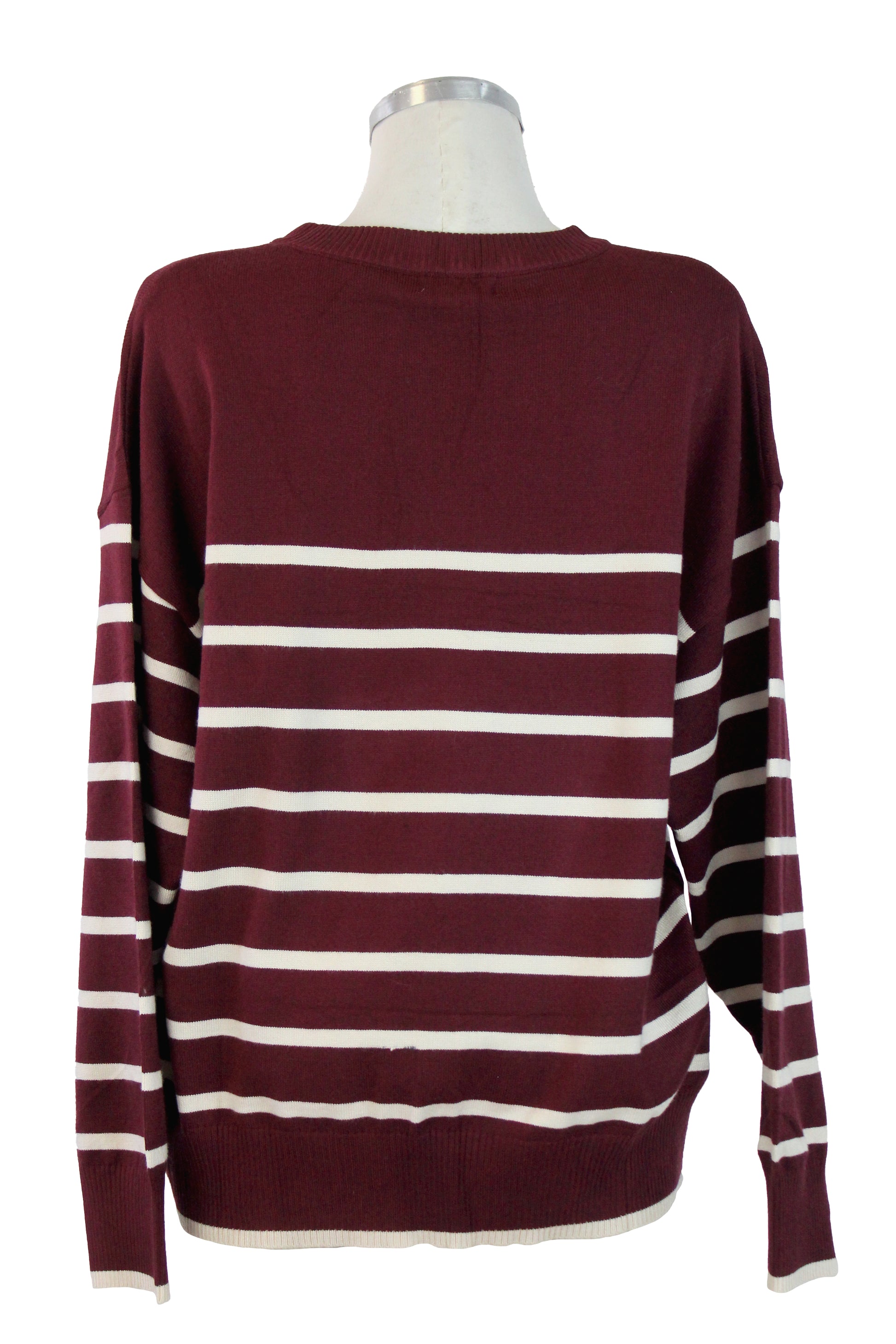 QQ856 Suéter Con Líneas Horizontales Cuello Redondo